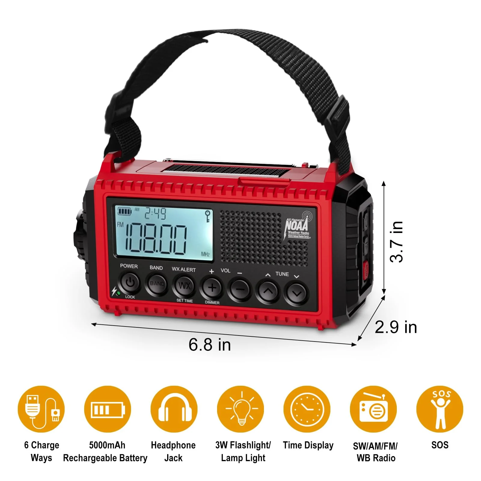 Raynic Emergency Radio, 5000mAh/18500mWh Weather Radio, Solar Hand Crank Emergency Radio with AM/FM/SW/NOAA, Cell Phone Charger, Headphone Jack, Flashlight, Type-C Charging and SOS Siren for Hurricane - Image 6