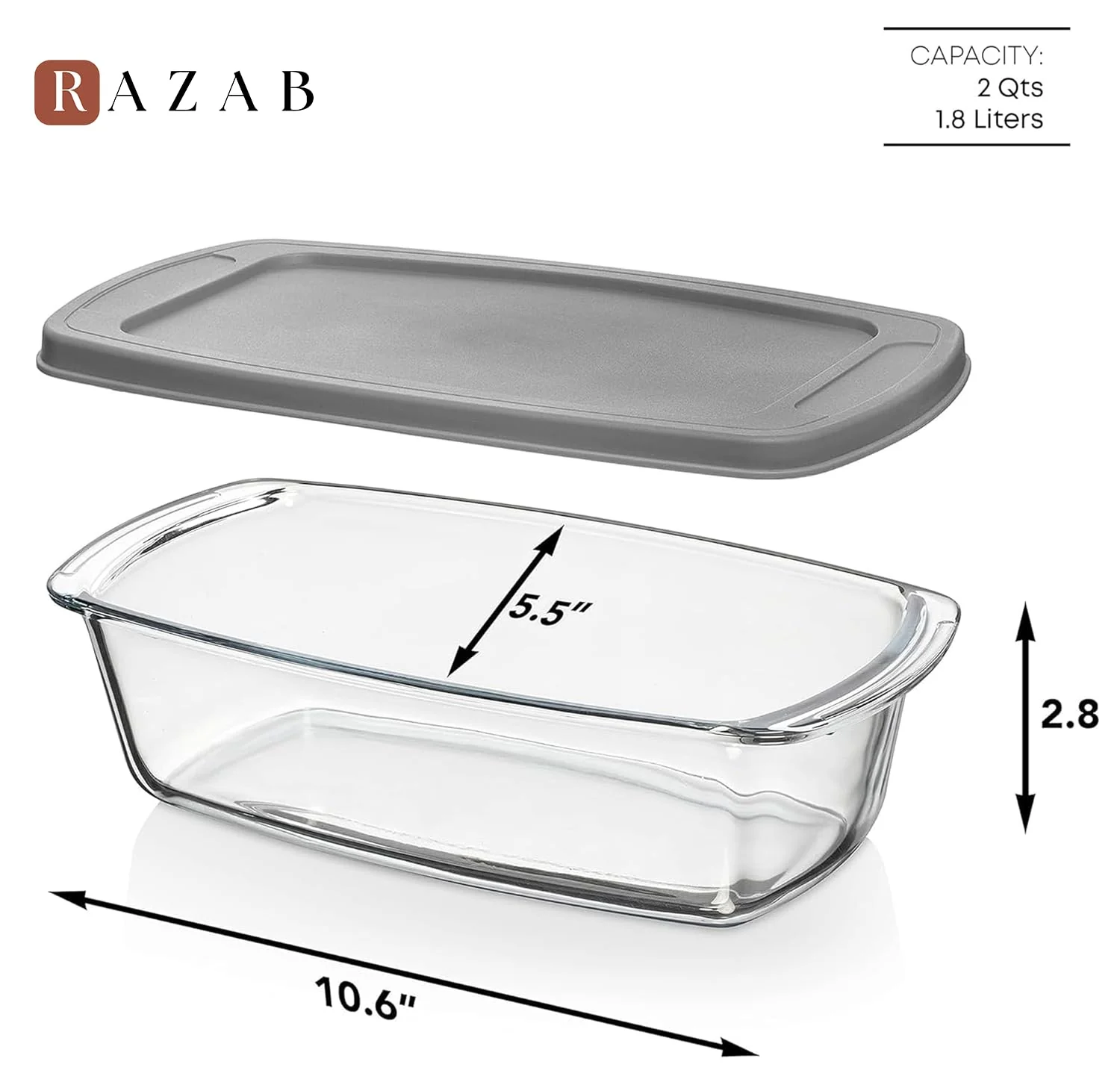 Razab LARGE 7.6 Cups/1800 ML/1.9 Qt Glass Loaf Pan with Lids - Meatloaf Pan BPA free Airtight Lids Grip Handle Easy Carry, Microwave and Oven Safe - Loaf Pans For Baking Bread, Cakes, Glass Loaf Pan - Image 8