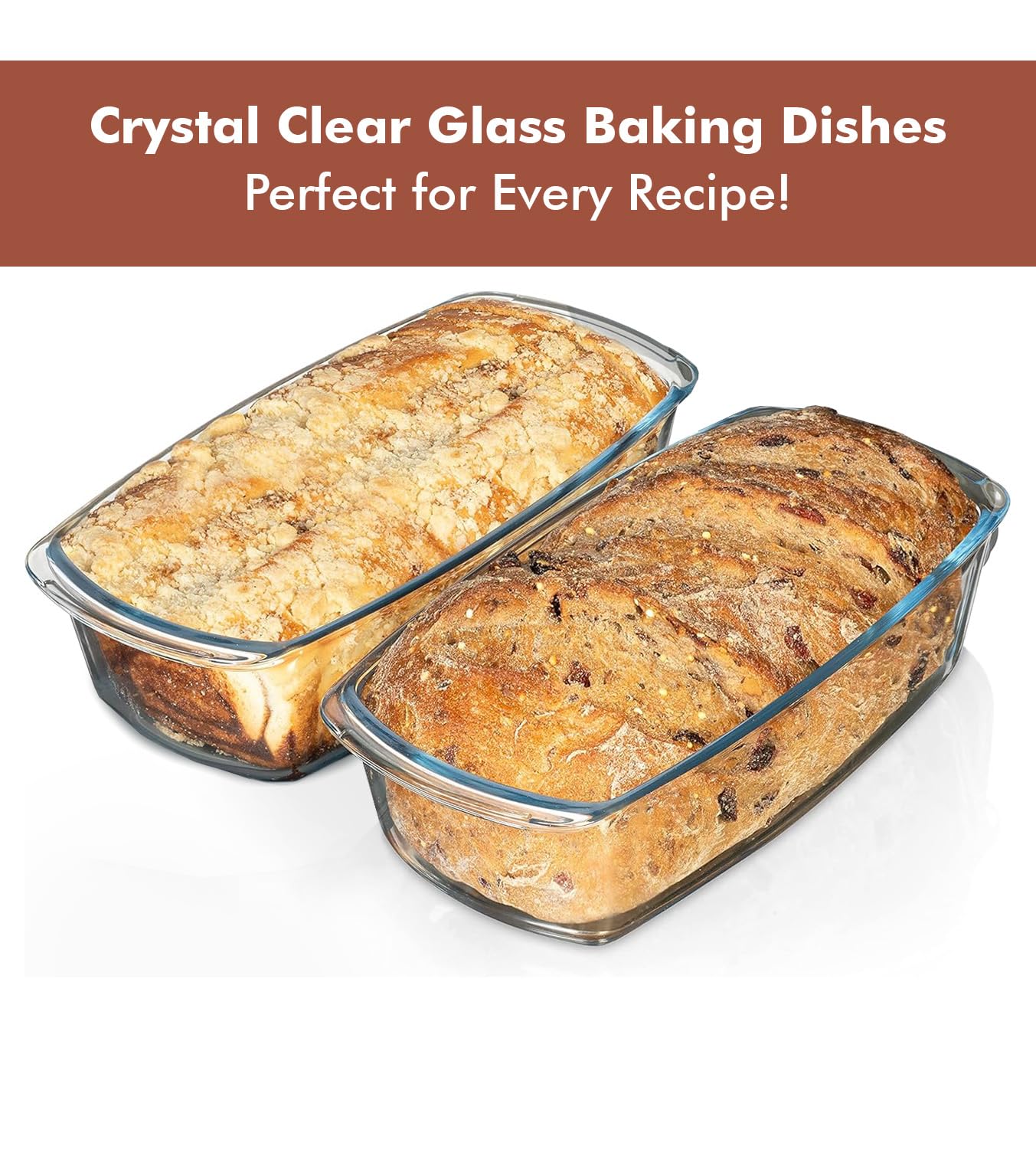 Razab LARGE 7.6 Cups/1800 ML/1.9 Qt Glass Loaf Pan with Lids (Set of 2) - Meatloaf Pan BPA free Airtight Lids Grip Handle Easy Carry, Microwave and Oven Safe - Loaf Pans For Baking Bread, Cakes - Image 2