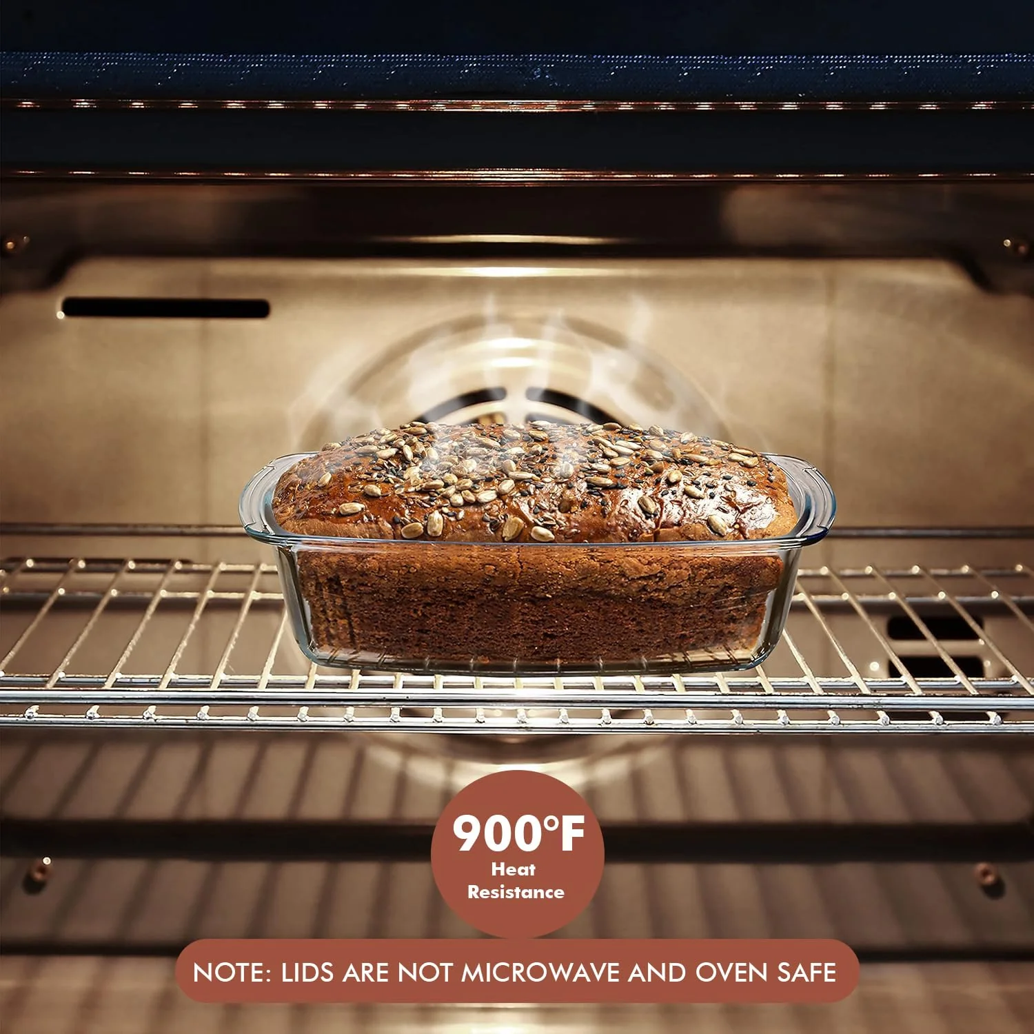 Razab LARGE 7.6 Cups/1800 ML/1.9 Qt Glass Loaf Pan with Lids (Set of 2) - Meatloaf Pan BPA free Airtight Lids Grip Handle Easy Carry, Microwave and Oven Safe - Loaf Pans For Baking Bread, Cakes - Image 4