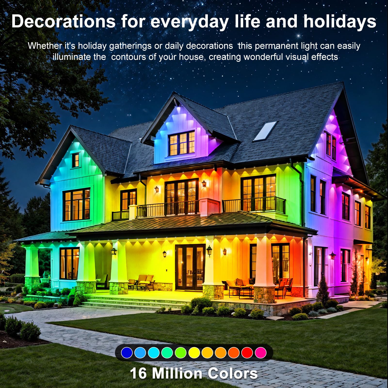 RCUICA 500FT Permanent Outdoor Lights Waterproof with Smart App Control Remote,DIY Scene Modes,Music Sync hronization,Eaves Lights for Garden Decor,Deck,Christmas - Image 4