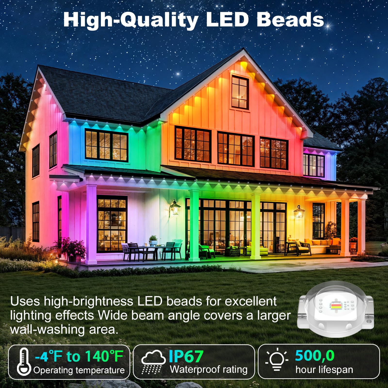 RCUICA 500FT Permanent Outdoor Lights Waterproof with Smart App Control Remote,DIY Scene Modes,Music Sync hronization,Eaves Lights for Garden Decor,Deck,Christmas - Image 5