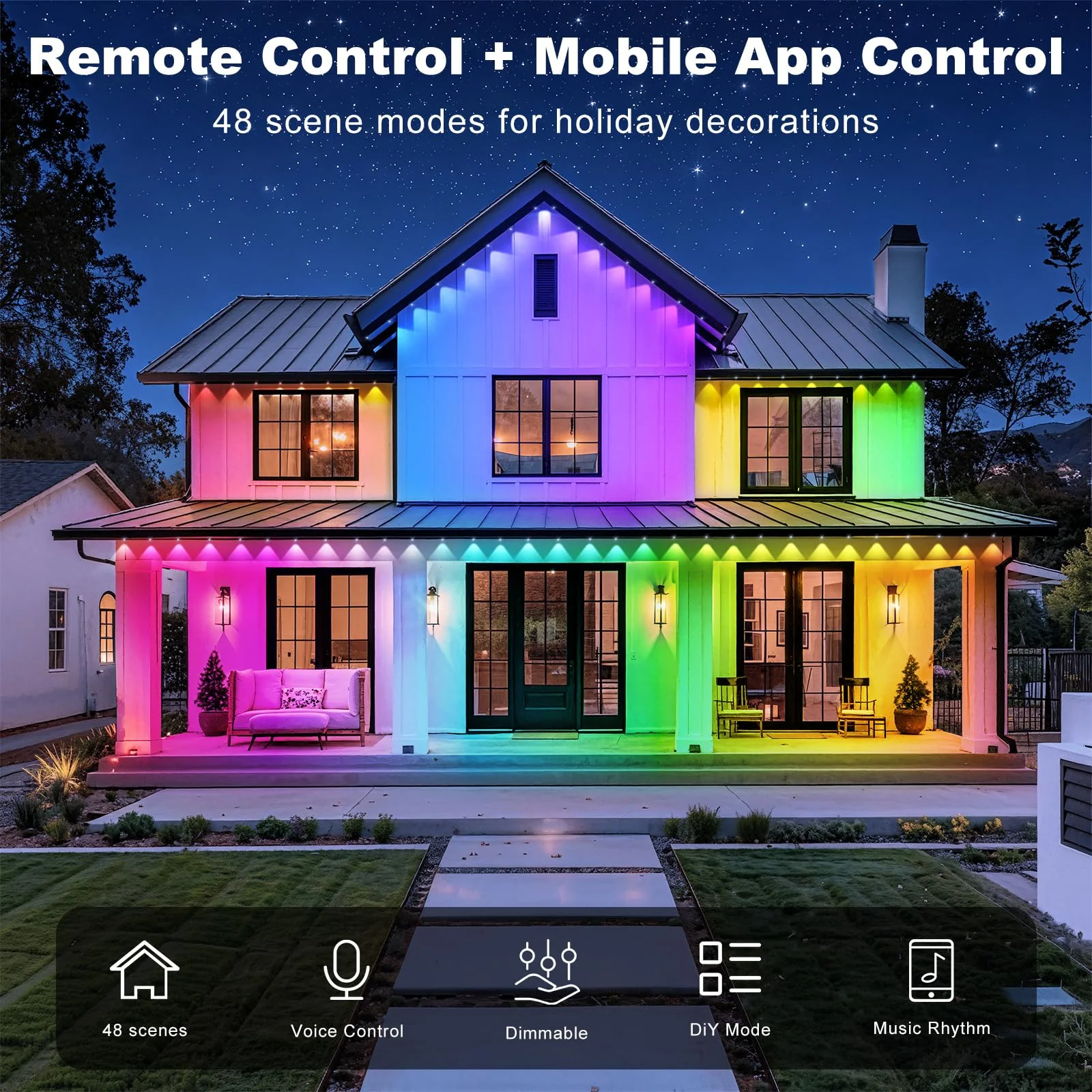 RCUICA 500FT Permanent Outdoor Lights Waterproof with Smart App Control Remote,DIY Scene Modes,Music Sync hronization,Eaves Lights for Garden Decor,Deck,Christmas - Image 7