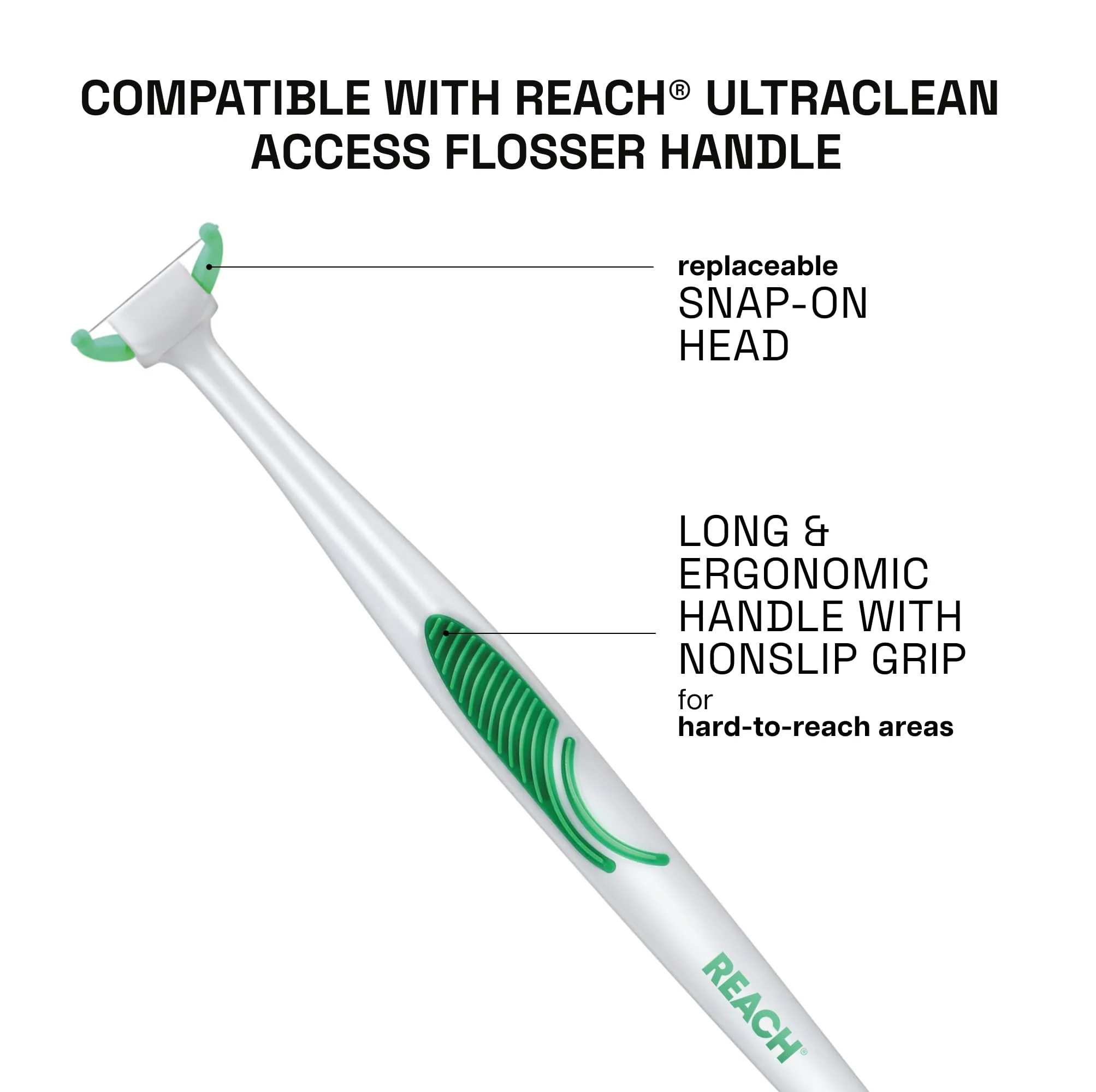 REACH Ultraclean Access Flosser Refill Heads, Mint, Plaque Remover for Teeth, Shred Resistant, for Hard to Reach Areas, Oral Care, PFAS Free, for Adults & Kids, 6 Pack, 28 Count - Image 7