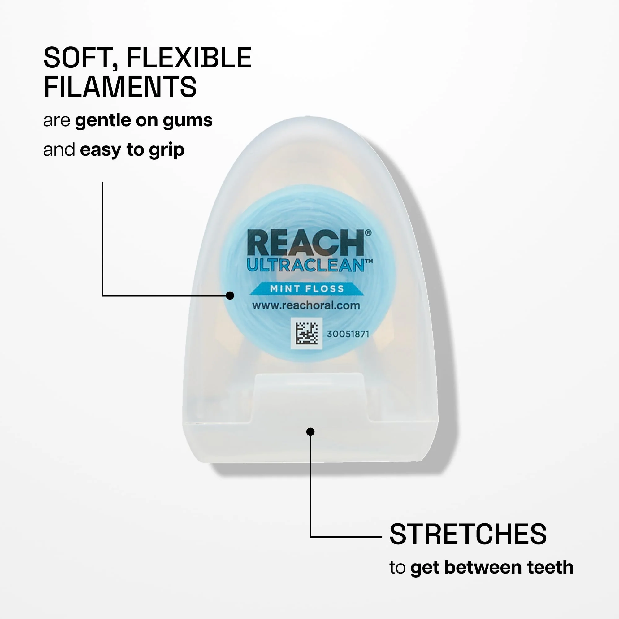 REACH Ultraclean Dental Floss, Mint, Plaque Remover for Teeth, Shred Resistant, Waxed, Easy on Gums & Teeth, Mint, Oral Care, PFAS Free, for Adults & Kids, 6 Pack, 30 yd - Image 4