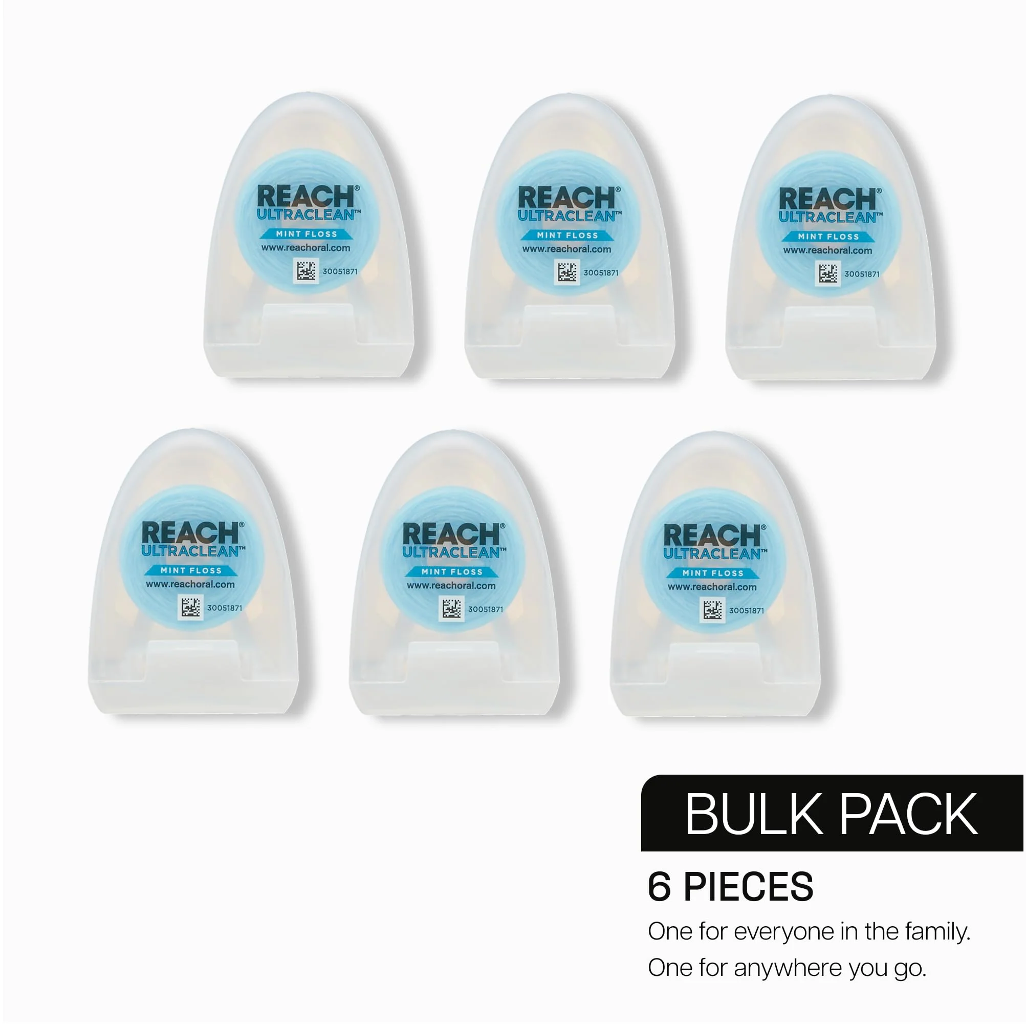 REACH Ultraclean Dental Floss, Mint, Plaque Remover for Teeth, Shred Resistant, Waxed, Easy on Gums & Teeth, Mint, Oral Care, PFAS Free, for Adults & Kids, 6 Pack, 30 yd - Image 7