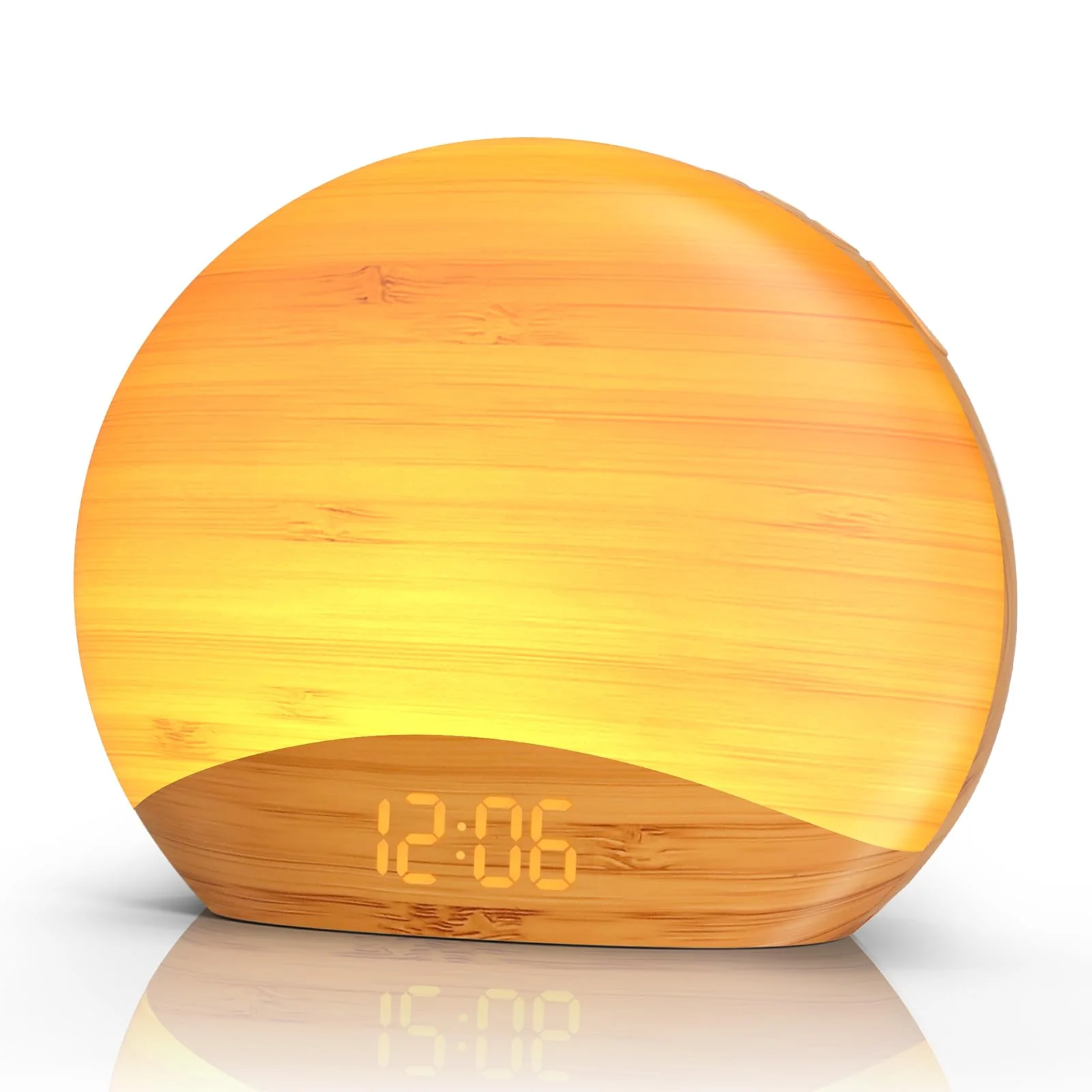 REACHER Natural Wood Grain Sound Machine Sunrise Alarm Clock,26 Nature Inspired Sleeping Sounds, 0-100% Dimmable Clock, Night Light,Brown/Pink/White Noise Sound Machine for Babys, Kids, Adults
