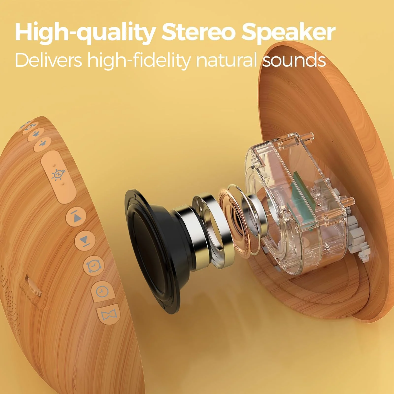 REACHER Natural Wood Grain Sound Machine Sunrise Alarm Clock,26 Nature Inspired Sleeping Sounds, 0-100% Dimmable Clock, Night Light,Brown/Pink/White Noise Sound Machine for Babys, Kids, Adults - Image 4
