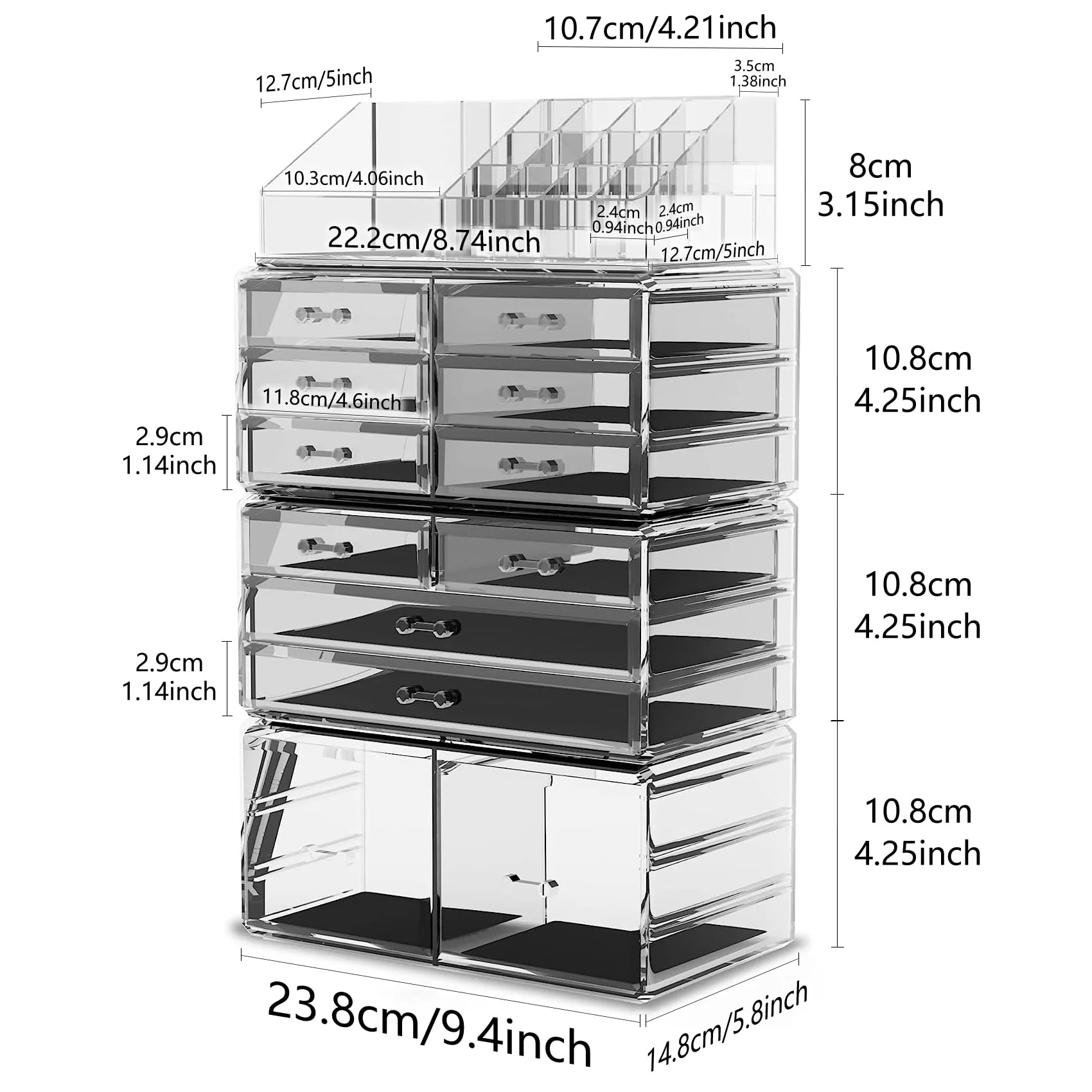 Readaeer Makeup Cosmetic Organizer Storage Drawers Display Boxes Case with 12 Drawers(Clear) - Image 4