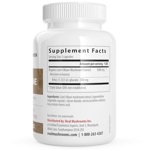 Real Mushrooms Lion’s Mane Capsules - Organic Lions Mane Mushroom Extract for Cognitive Function & Immune Support - Brain Supplements for Memory and Focus - Vegan Mushroom Supplement, 300 Caps - Image 2
