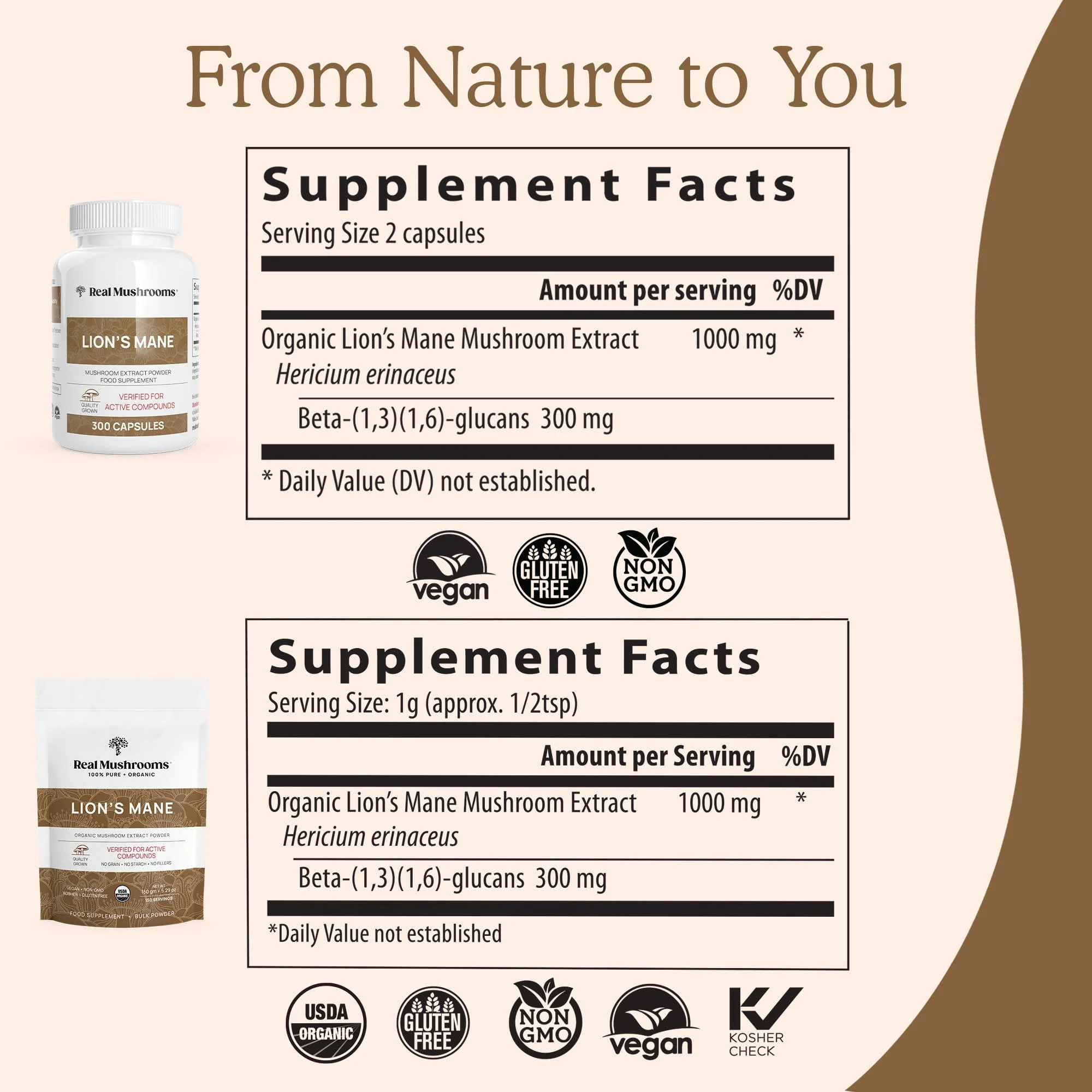 Real Mushrooms Lion’s Mane Powder - Organic Lions Mane Mushroom Extract for Cognitive Function & Immune Support - Brain Supplements for Memory and Focus - Vegan Mushroom Supplement, 150 Servings - Image 5