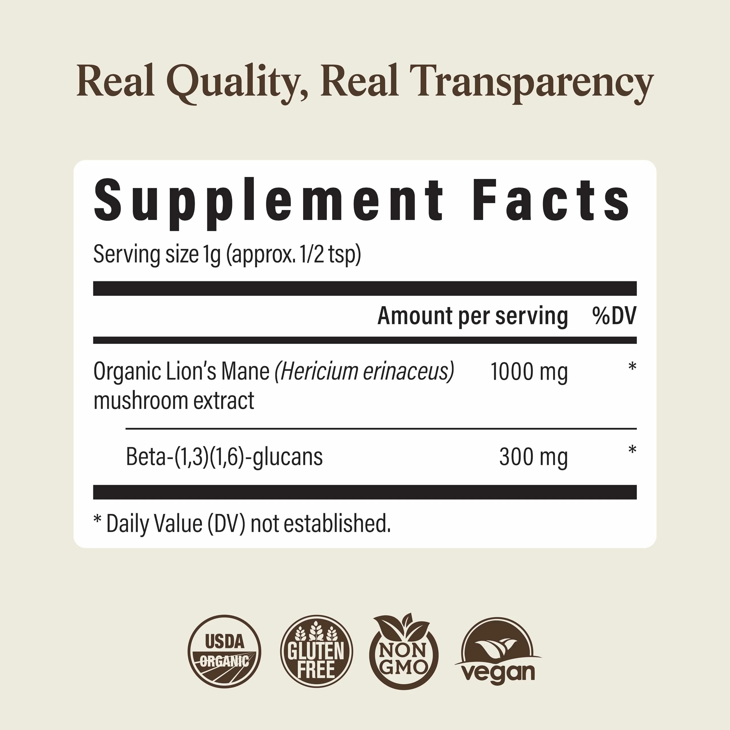 Real Mushrooms Lions Mane Mushroom Supplement - Organic Lions Mane Extract Powder for Overall Wellness with Adaptogens – Functional Vegan, Non-GMO Blend with 60 Servings