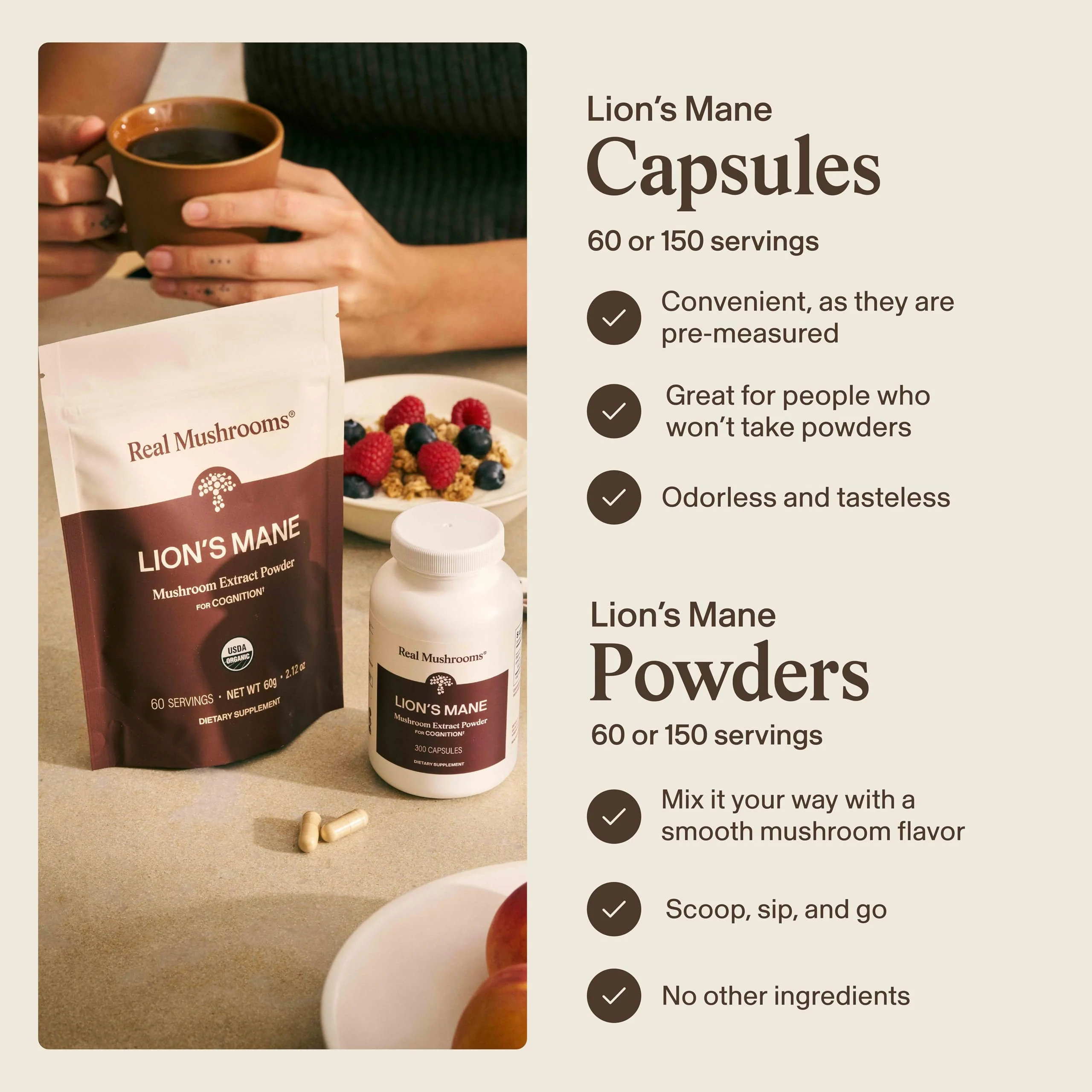 Real Mushrooms Lions Mane Mushroom Supplement - Organic Lions Mane Extract Powder for Overall Wellness with Adaptogens – Functional Vegan, Non-GMO Blend with 60 Servings - Image 5