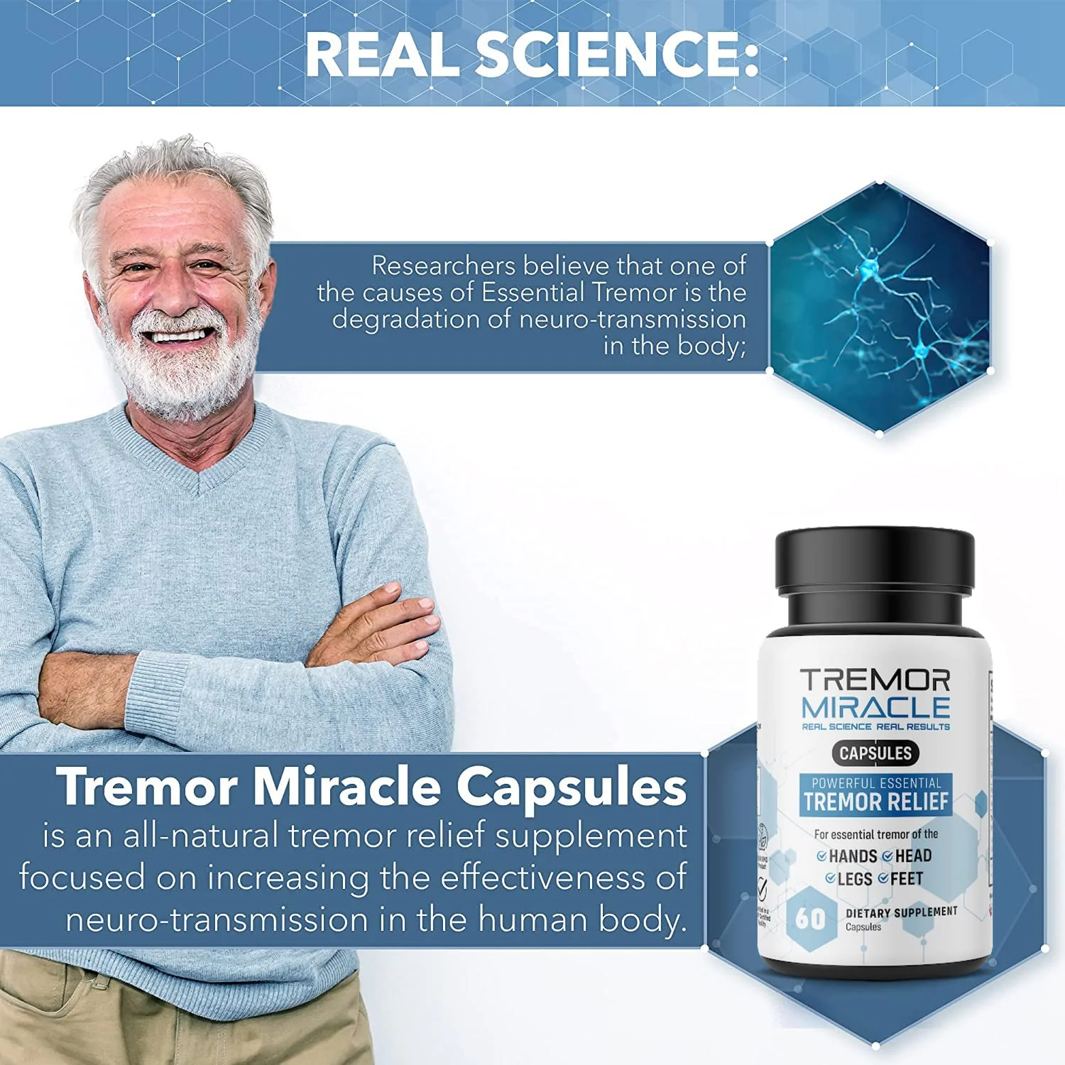 Real Science Tremor Miracle Capsules – Tremor Relief Supplement and Hand Tremor Aids for Adults – with TremorStop Blend, GABA, and Vitamins for Neurotransmission Support – Made in USA, 60 Caps - Image 5