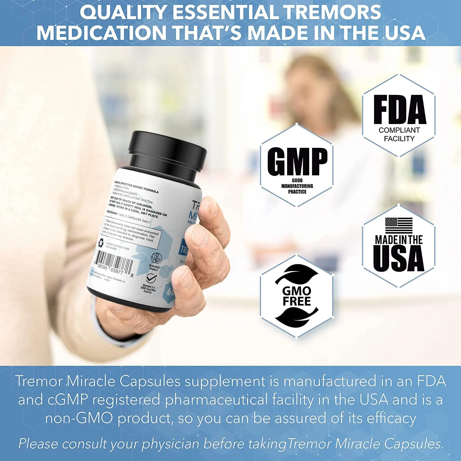 Real Science Tremor Miracle Capsules – Tremor Relief Supplement and Hand Tremor Aids for Adults – with TremorStop Blend, GABA, and Vitamins for Neurotransmission Support – Made in USA, 60 Caps - Image 8