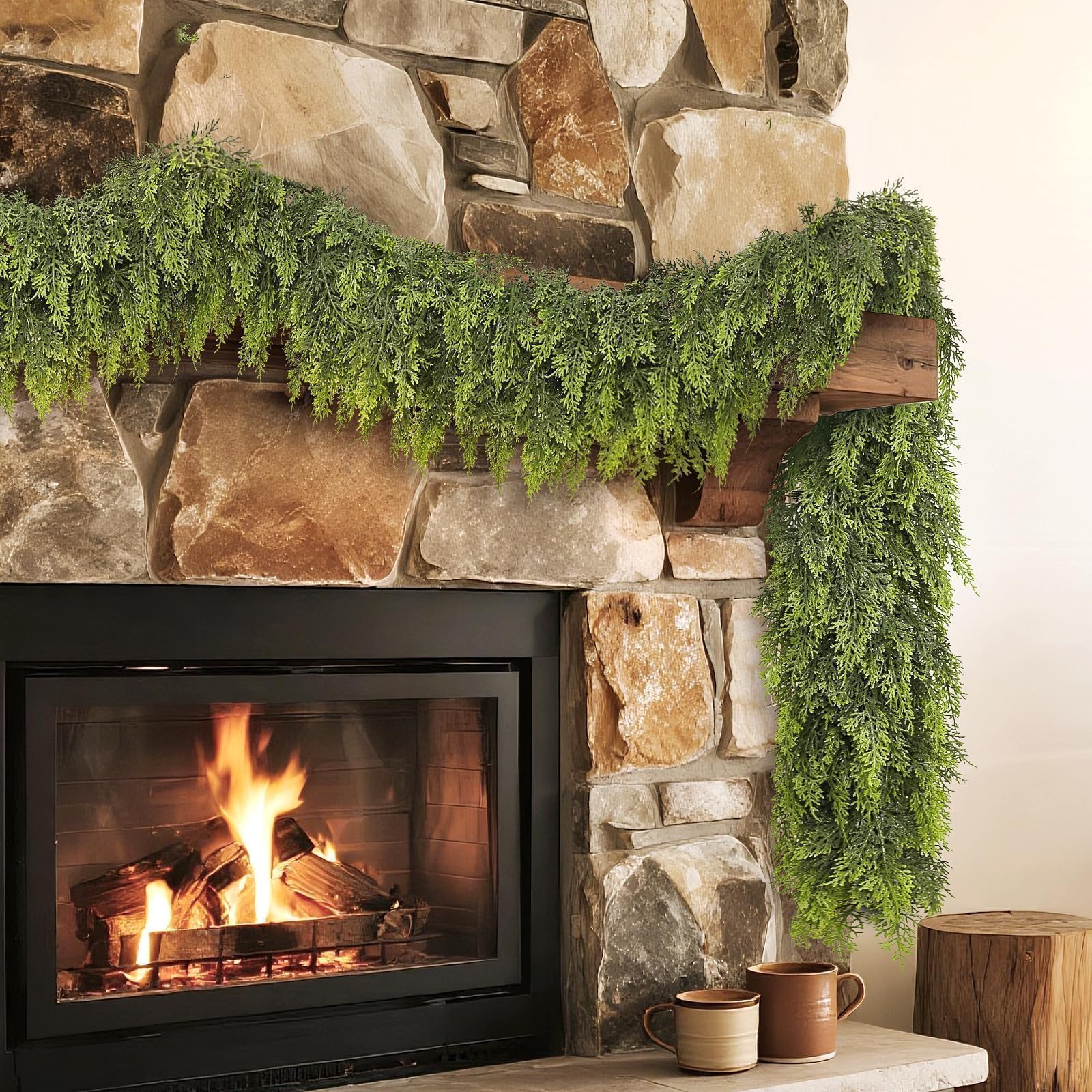 Real Touch Cedar Garland - Artificial Christmas Garlands Faux Green Cedar Fake Pine Needles Garland for Fireplace,Table, Stairs, Mantle, Window,Indoor Outdoor,Home,Holiday Decor(1 PCS,9 FT) - Image 5