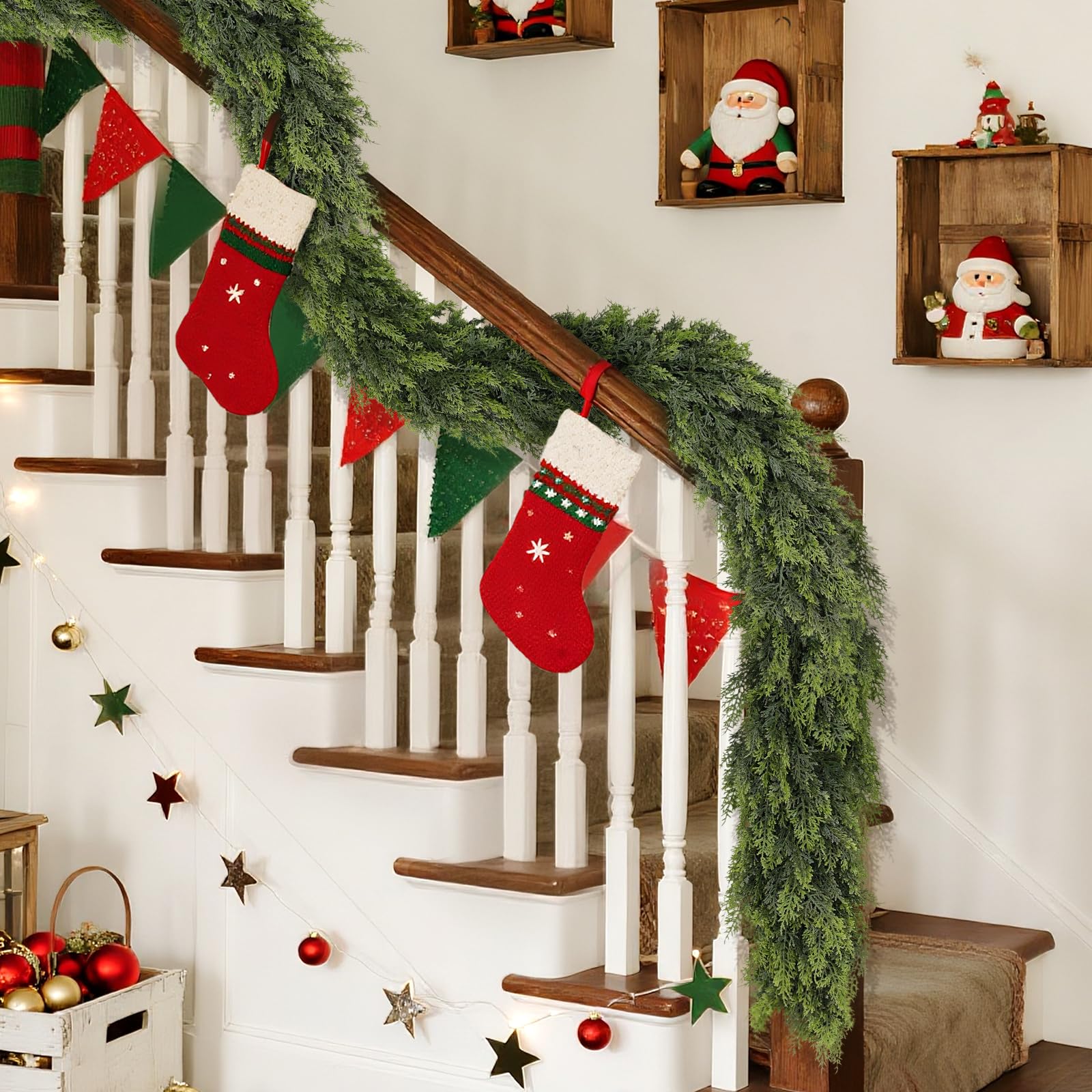 Real Touch Cedar Garland - Artificial Christmas Garlands Faux Green Cedar Fake Pine Needles Garland for Fireplace,Table, Stairs, Mantle, Window,Indoor Outdoor,Home,Holiday Decor(1 PCS,9 FT) - Image 7