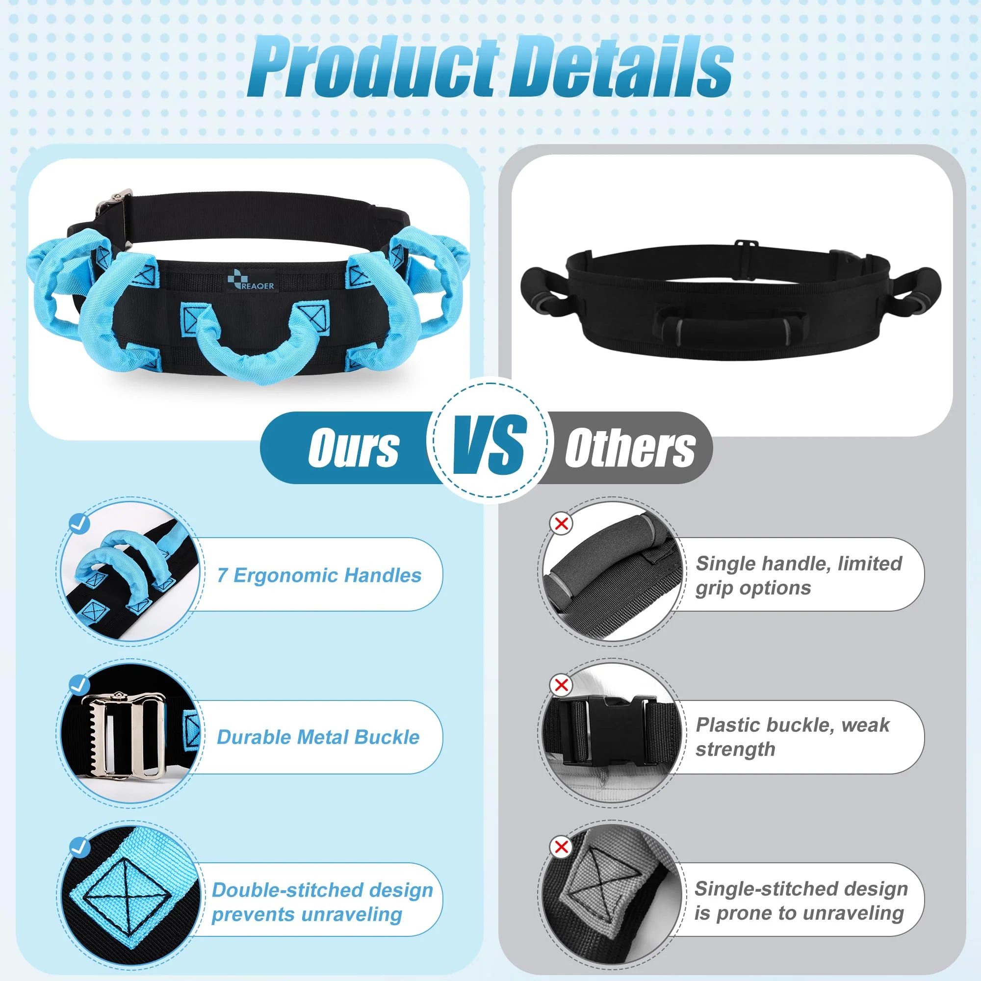 REAQER Gait Belt Transfer Belts for Lifting Seniors Walking and Standing Assist Aid for Bariatric, Elderly, Handicap, Occupational & Physical TherapyCaregiver Nurse Therapist - Image 5
