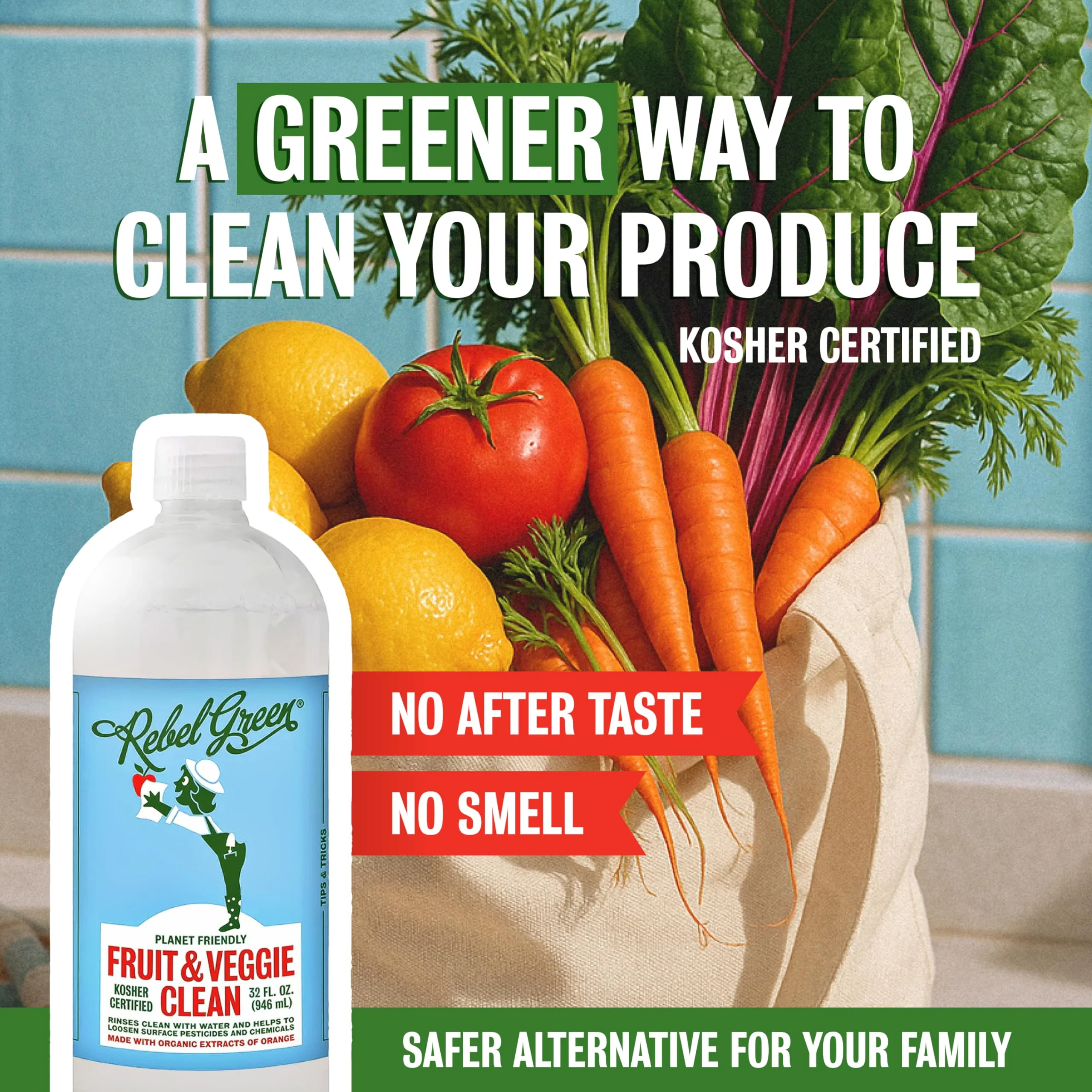 Rebel Green Fruit & Veggie Wash - Natural Produce Wash - Plant-Based Vegetable Wash Spray - Fruit and Vegetable Wash with No Aftertaste - Sustainable Food Wash - (34 oz Refill Bottles, 6 Pack) - Image 5