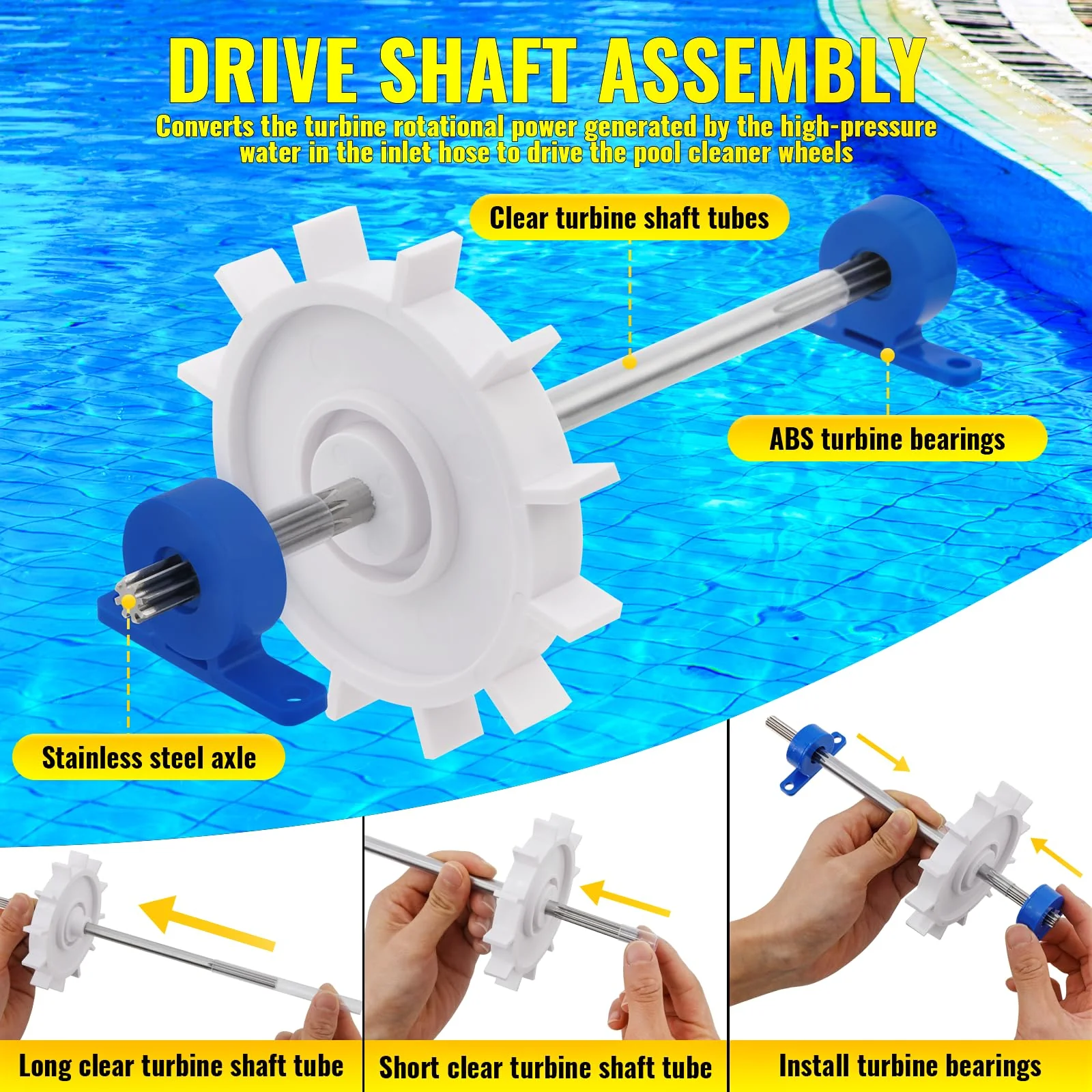 Rebuild Repair Kit Replacement for Polaris Zodiac Automatic Pool Cleaner 280 with Wheel, Tire, Drive Shaft, Turbine Bearing, All Purpoe Bag, Sweep Hose, Wheel Bearing, Tailsweep Pro - Image 6