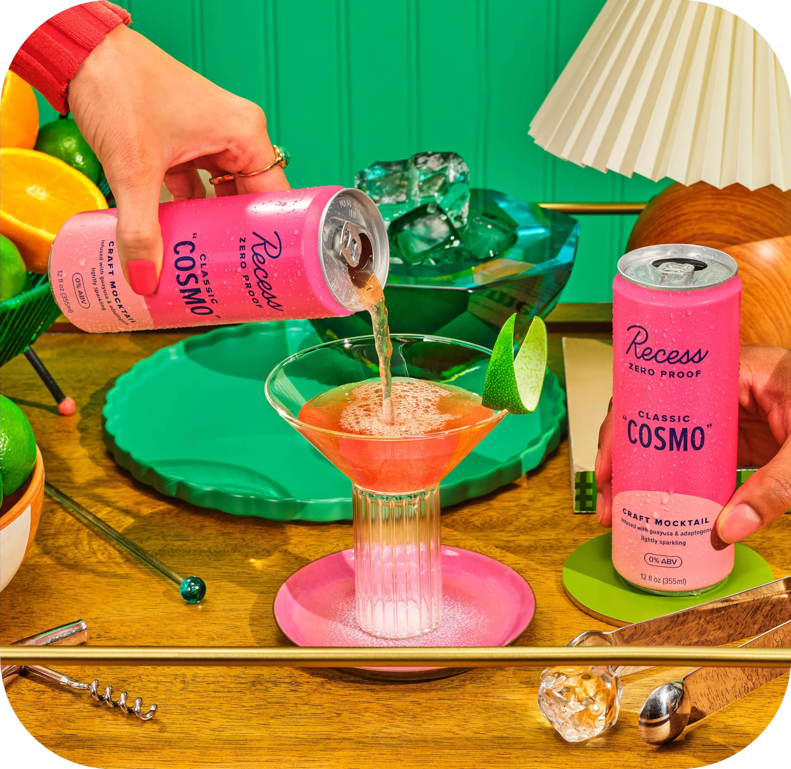 Recess Zero Proof Craft Mocktails, Alcohol Free Drinks, With Adaptogens, Non-Alcoholic Beverage Replacement, Mixer, Celebration, Party, (Classic Cosmo, 12oz, Pack of 12) - Image 2