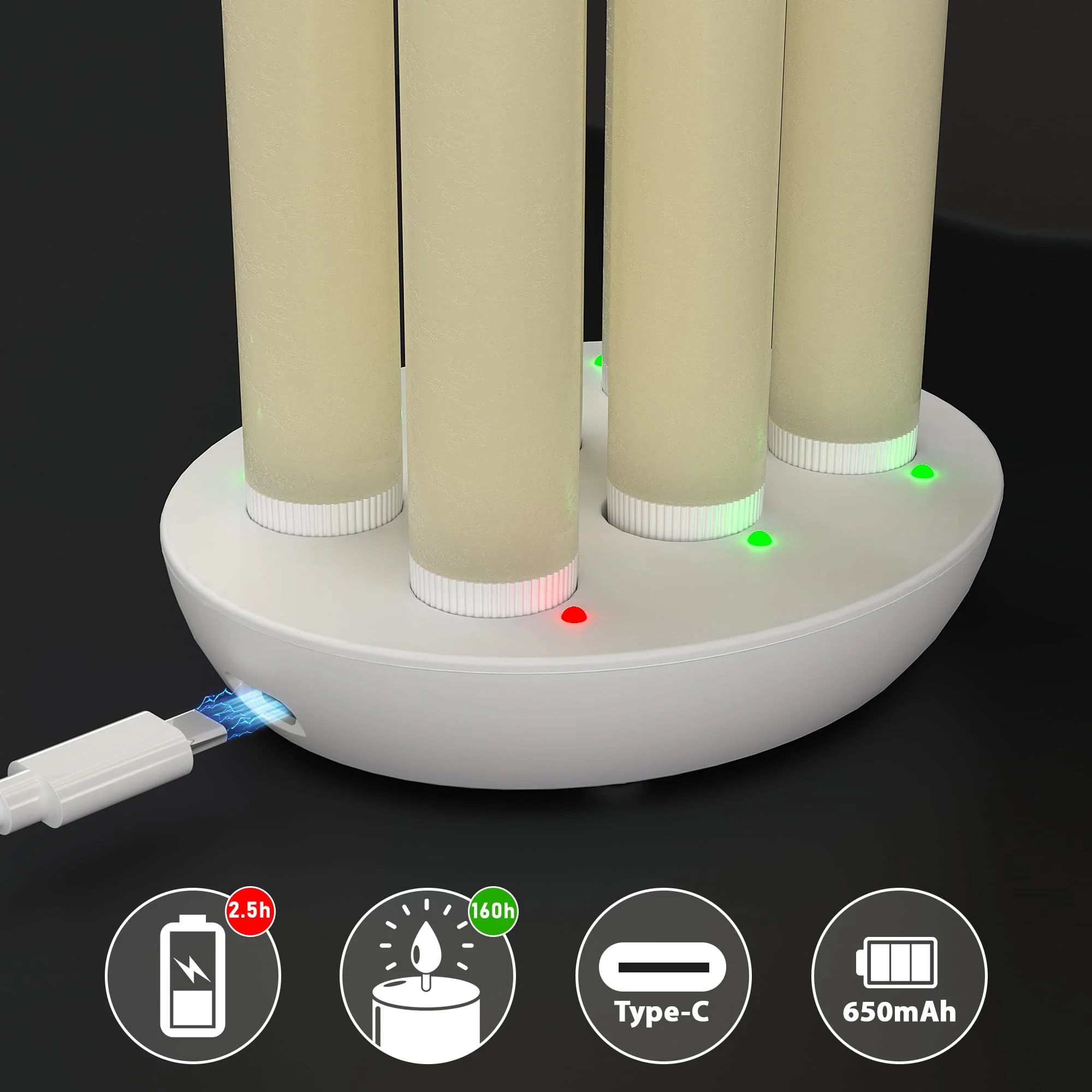 Rechargeable Flameless Taper Candles with Charging Station, 6 Pcs Real Wax LED Taper Candles Flickering with Remote&Timer, 3D Flame Battery Candlesticks for Home Wedding Christmas Decor (Ivory) - Image 5