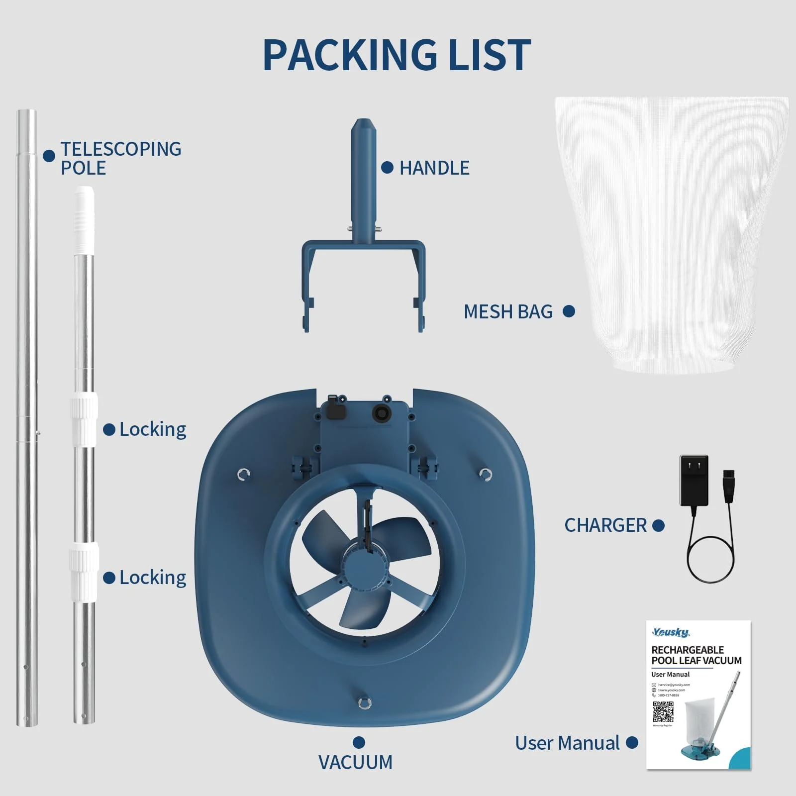 Rechargeable Pool Leaf Vacuum with Telescopic Pole, 83GPM Powerful Suction– Cordless Pool Skimmer for Inground & Above Ground Pools with 6.6Gal Leaf Catcher Bag for Heavy Debris Areas - Image 2