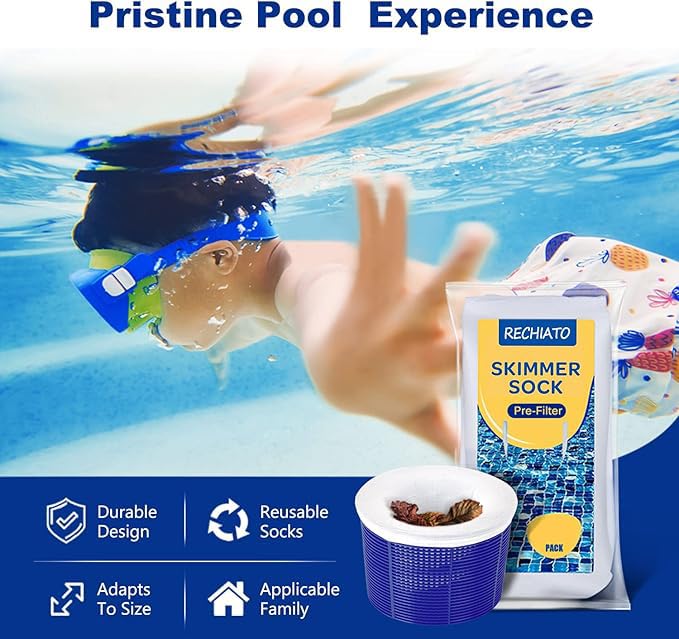 RECHIATO 50 Pack Pool Skimmer Socks for Pool Filters, Filters Baskets and Skimmers to Filter Debris and Leaves, Protact Filter System of Inground and Above Ground Pools - Image 9