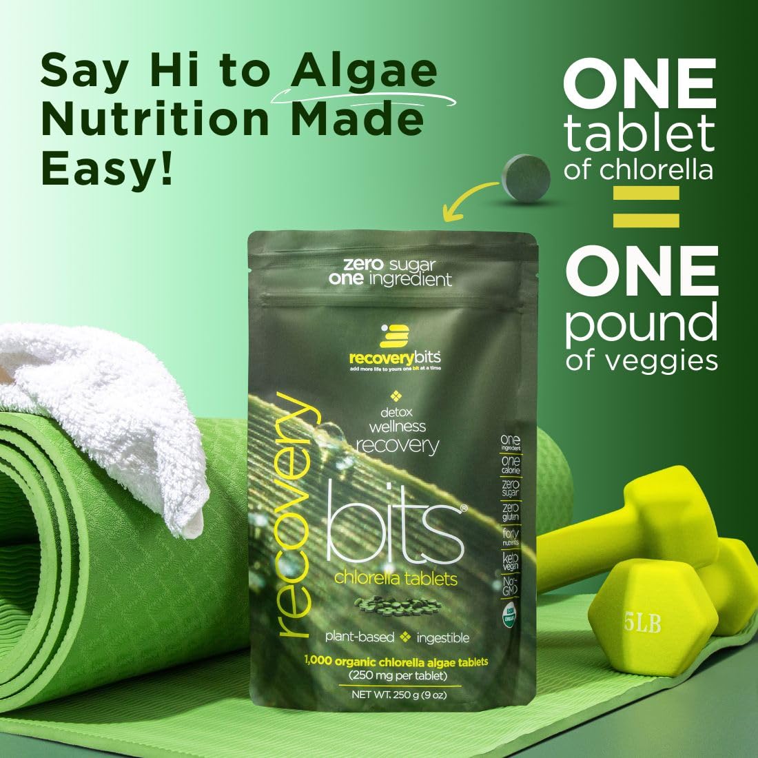 RECOVERYbits - Organic Chlorella Tablets - Plant-Based Algae Superfood - Chlorophyll - Cracked Cell Wall - Energy - Immune System - Detox - Keto - Vegan - Non-GMO - Large Bag - 1000 Tablets - Image 7