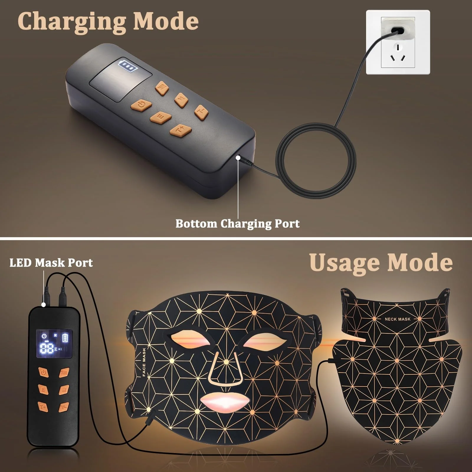 Red Light Therapy for Face and Neck, 8 Colors LED Face Mask Light Therapy with 850NM Near Infrared, 3000 mAh Rechargeable 6-In-1 Red Light Therapy Mask Set Skin Care Device for Skin Rejuvenation - Image 2