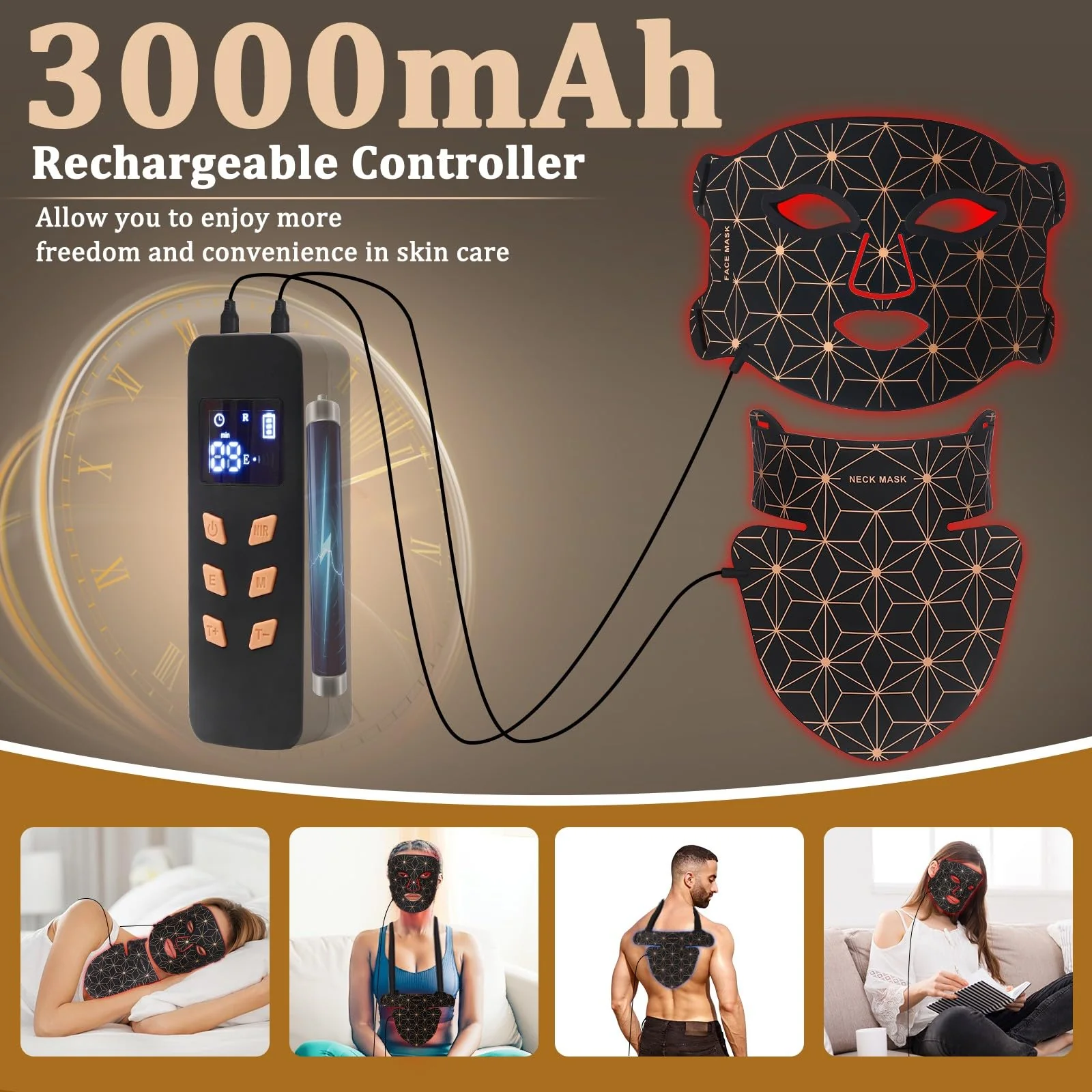 Red Light Therapy for Face and Neck, 8 Colors LED Face Mask Light Therapy with 850NM Near Infrared, 3000 mAh Rechargeable 6-In-1 Red Light Therapy Mask Set Skin Care Device for Skin Rejuvenation - Image 3