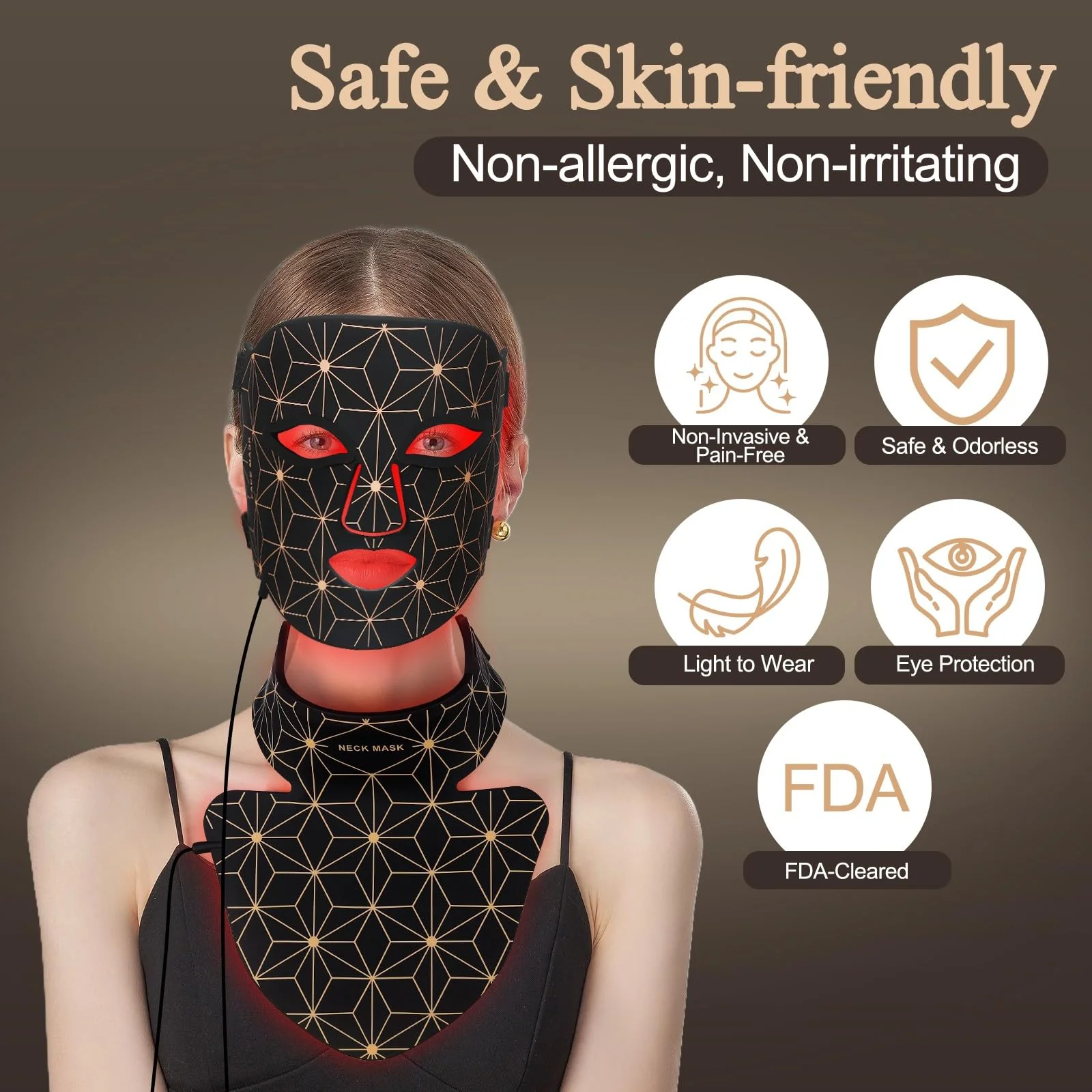 Red Light Therapy for Face and Neck, 8 Colors LED Face Mask Light Therapy with 850NM Near Infrared, 3000 mAh Rechargeable 6-In-1 Red Light Therapy Mask Set Skin Care Device for Skin Rejuvenation - Image 5