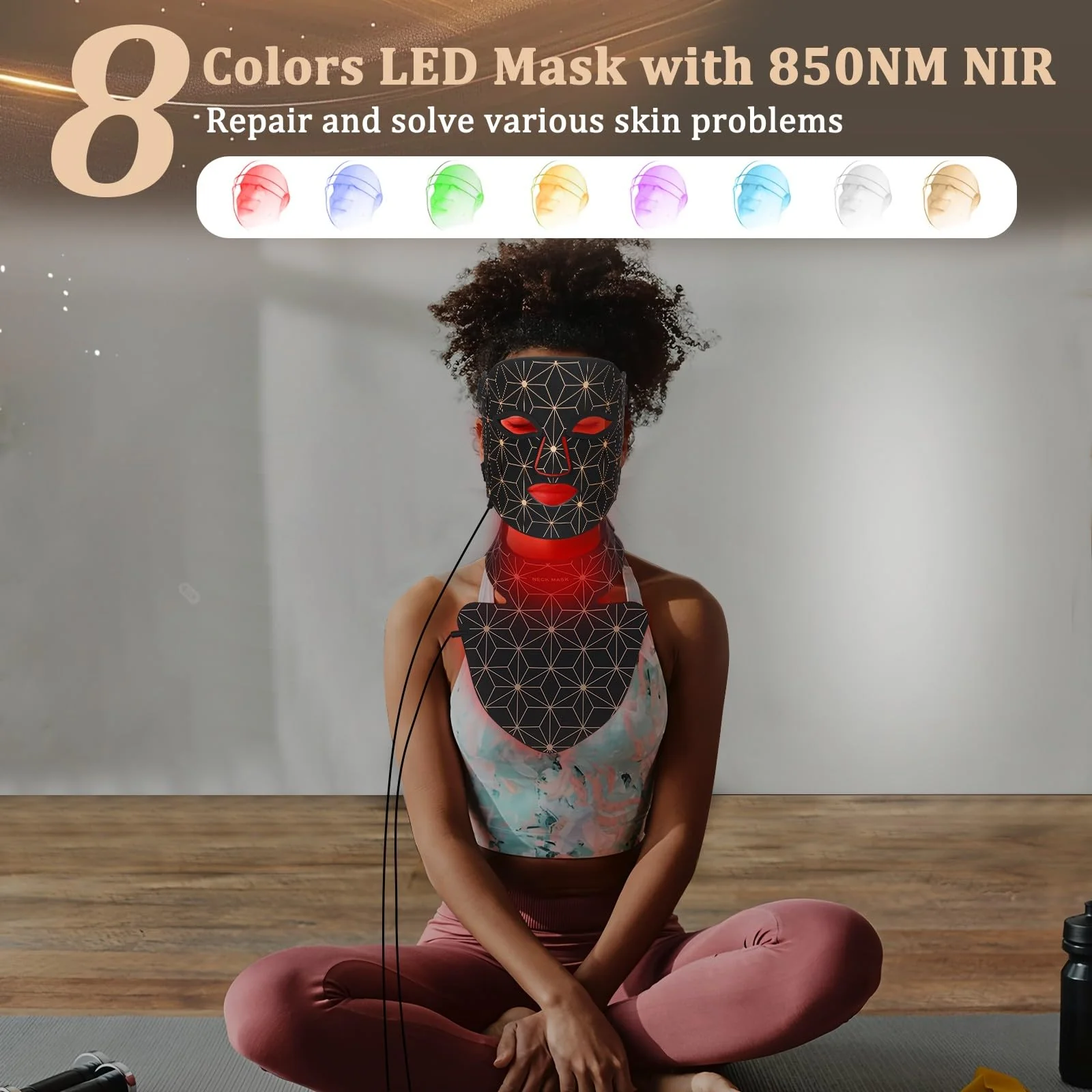 Red Light Therapy for Face and Neck, 8 Colors LED Face Mask Light Therapy with 850NM Near Infrared, 3000 mAh Rechargeable 6-In-1 Red Light Therapy Mask Set Skin Care Device for Skin Rejuvenation - Image 6
