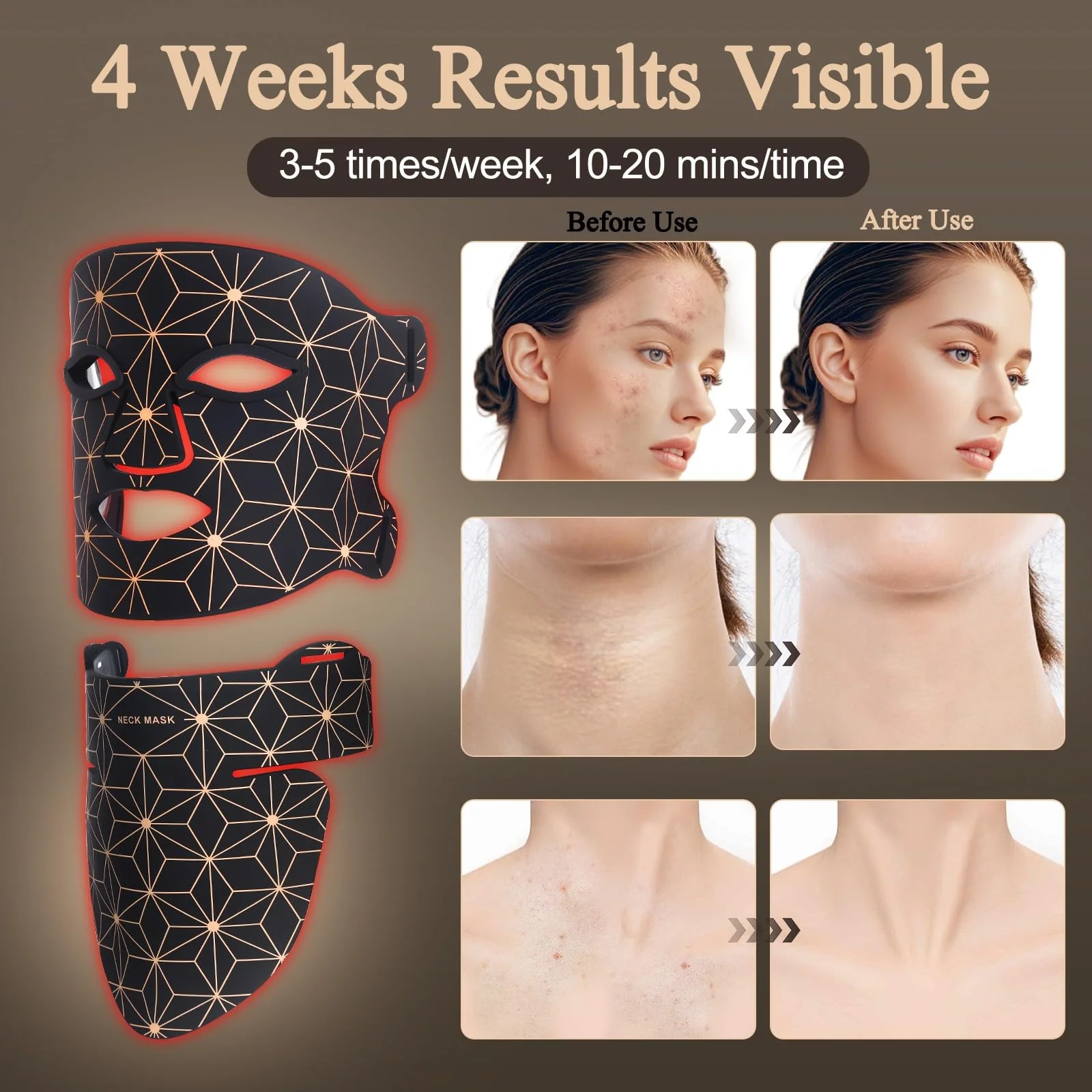 Red Light Therapy for Face and Neck, 8 Colors LED Face Mask Light Therapy with 850NM Near Infrared, 3000 mAh Rechargeable 6-In-1 Red Light Therapy Mask Set Skin Care Device for Skin Rejuvenation - Image 7