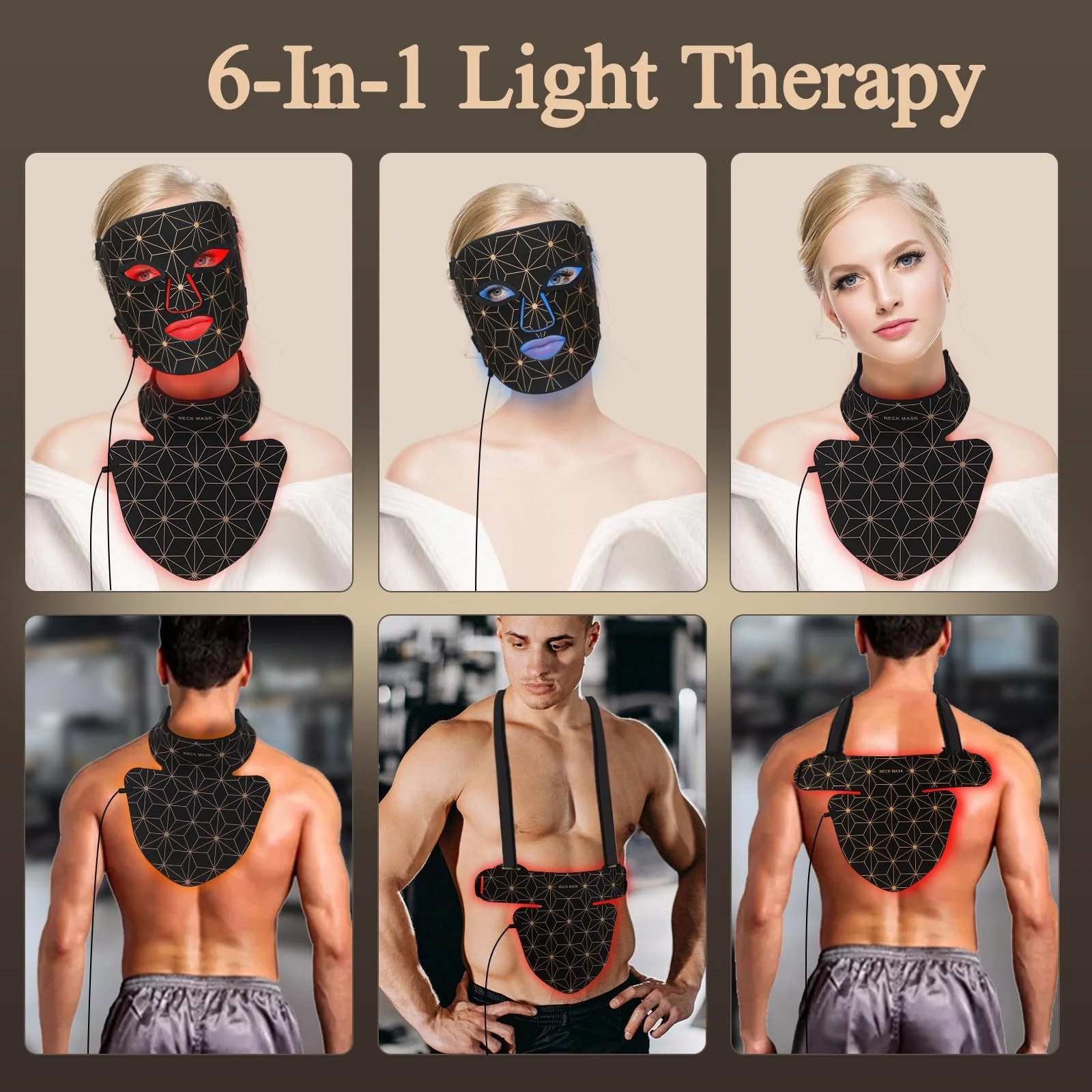Red Light Therapy for Face and Neck, 8 Colors LED Face Mask Light Therapy with 850NM Near Infrared, 3000 mAh Rechargeable 6-In-1 Red Light Therapy Mask Set Skin Care Device for Skin Rejuvenation - Image 9