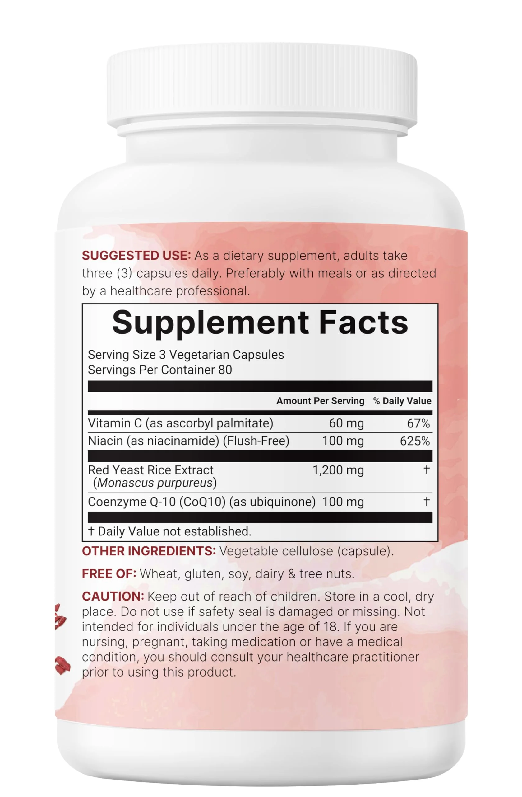 Red Yeast Rice 1,200mg with CoQ10 100mg, 240 Veggie Capsules | 4-in-1 with Flush Free Niacin & Fat Soluble Vitamin C | Cholesterol Support & Heart Health Supplements | Filler Free, Non-GMO, No Gluten - Image 3