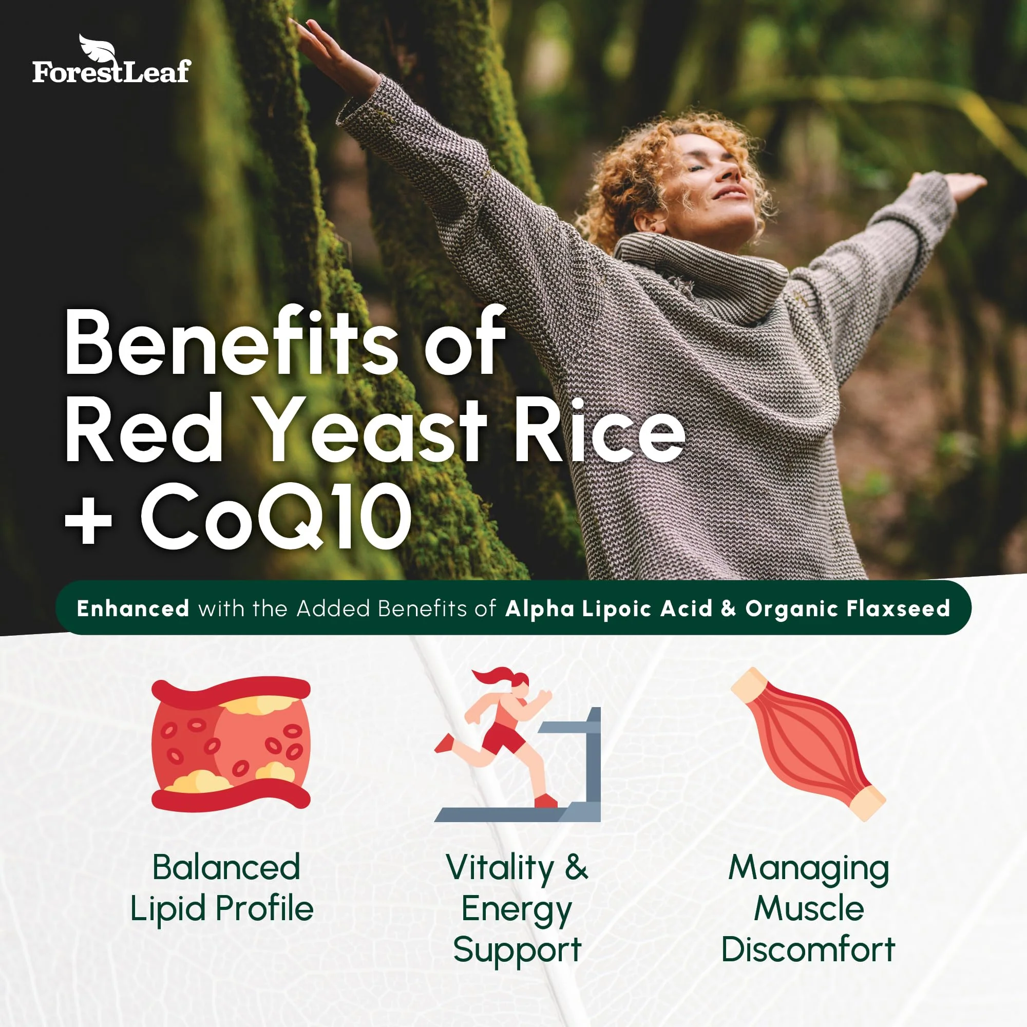 Red Yeast Rice 1215 mg. Capsules - Extra Strength Red Rice Yeast with CoQ10 Supplement, Plus Alpha Lipoic Acid & Organic Flaxseed, Citrinin Free, Supports Cardiovascular Health, Non-GMO 90 Veggie Caps - Image 3