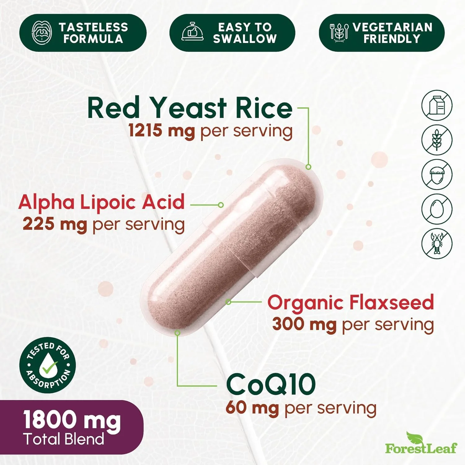 Red Yeast Rice 1215 mg. Capsules - Extra Strength Red Rice Yeast with CoQ10 Supplement, Plus Alpha Lipoic Acid & Organic Flaxseed, Citrinin Free, Supports Cardiovascular Health, Non-GMO 90 Veggie Caps - Image 4