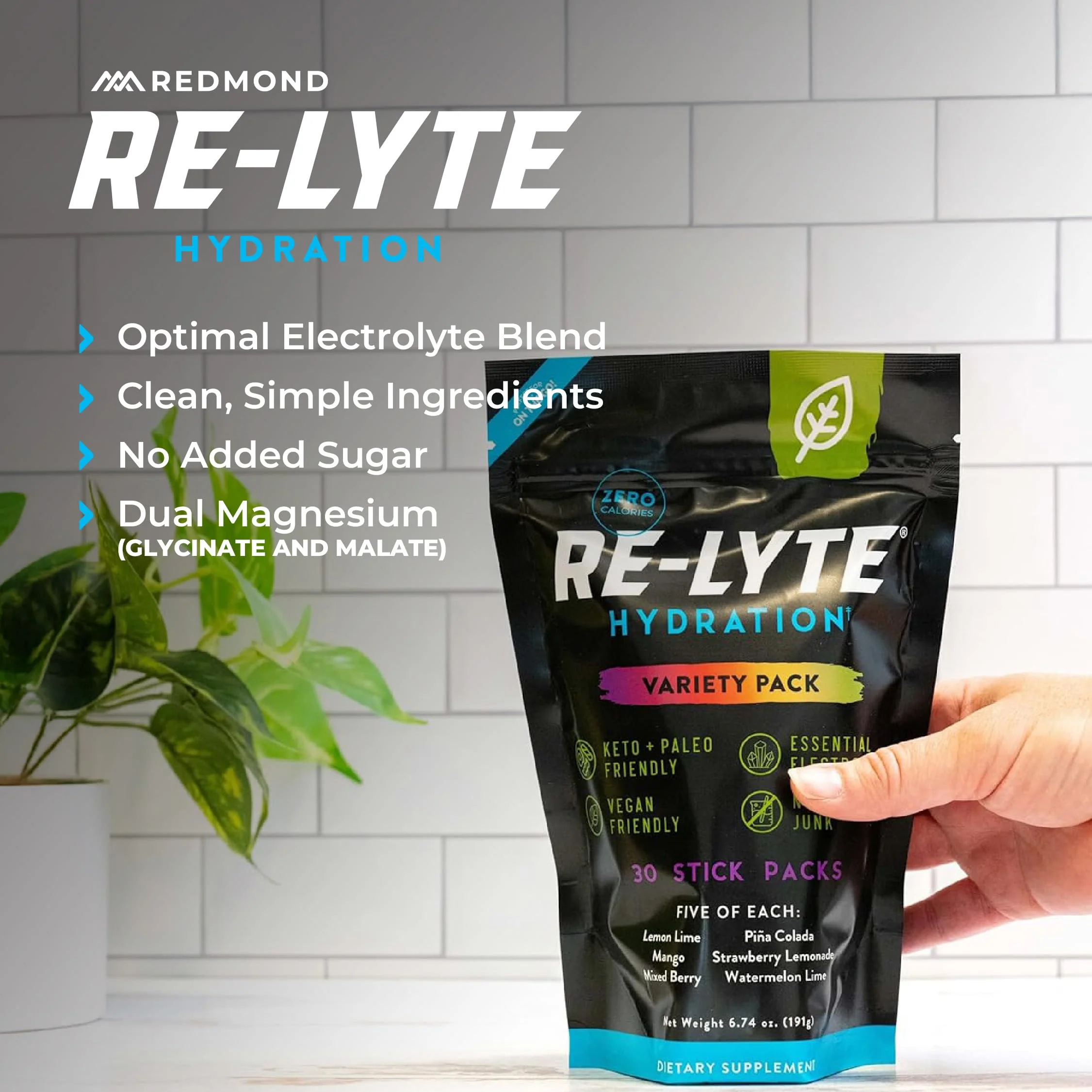 REDMOND Re-Lyte Hydration Electrolyte Powder Mix, Variety Pack, 30 Stick Packs - Image 3