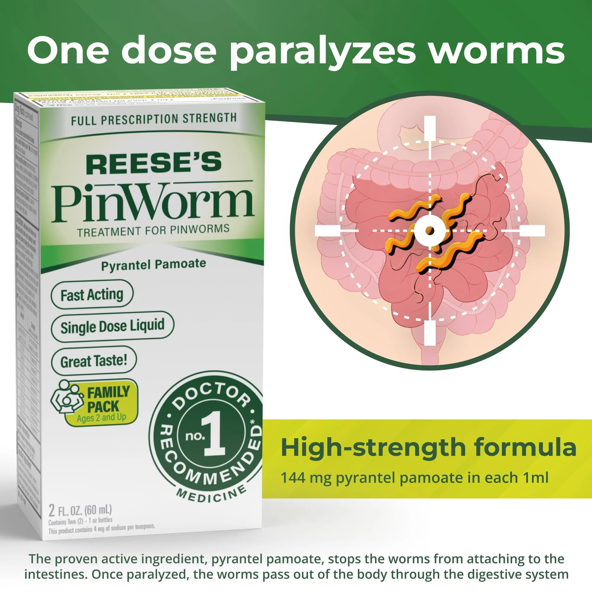 REESE'S PINWORM Medicine Liquid for Entire Family, Full Prescription Strength, 2 Oz, #1 Doctor Recommended Single Dose Pyrantel Pamoate Dewormer for Adults & Kids Ages 2+, Banana Flavor - Image 4