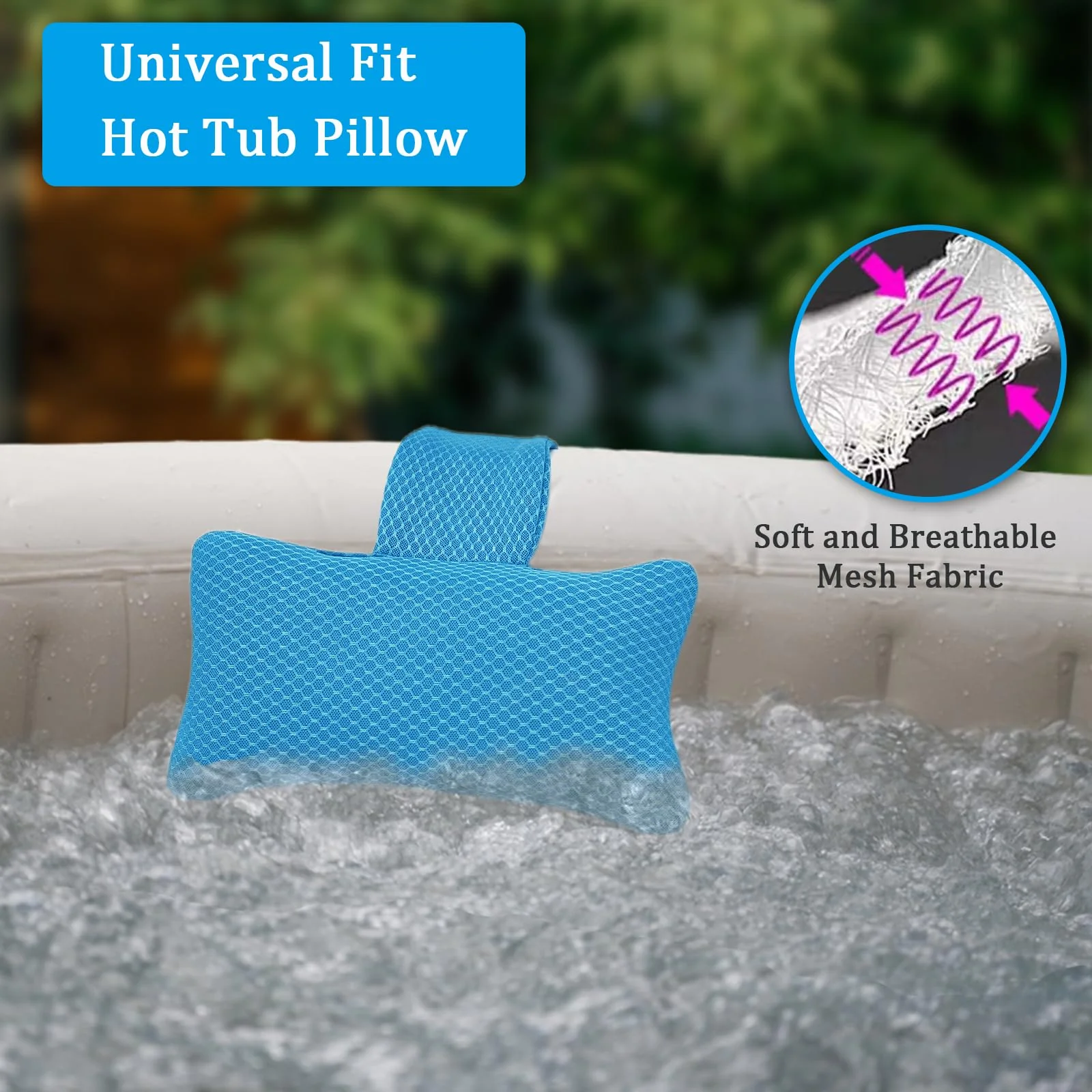 REEZEIVI 2 Pack Hot Tub Headrest Pillow,Chaise Lounge Pillows Outdoor 3D air mesh,Spa Pillow for Outdoor Hot Tub, Quick Drying and Washable,Head and Neck Support Pillow with Adjustable Weighted Strap - Image 5