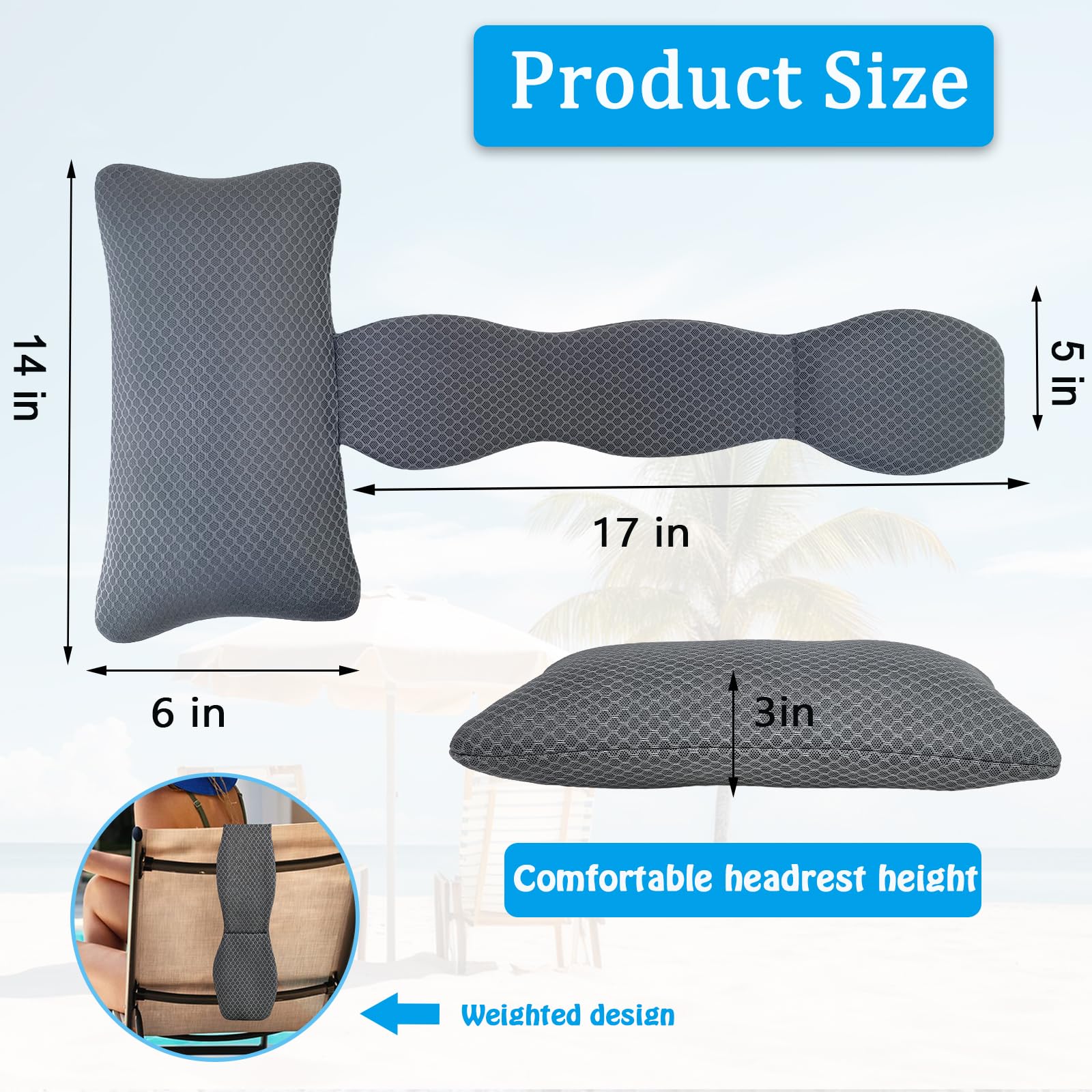 REEZEIVI 2 Pack Hot Tub Headrest Pillow,Chaise Lounge Pillows Outdoor 3D air mesh,Spa Pillow for Outdoor Hot Tub, Quick Drying and Washable,Head and Neck Support Pillow with Adjustable Weighted Strap - Image 3