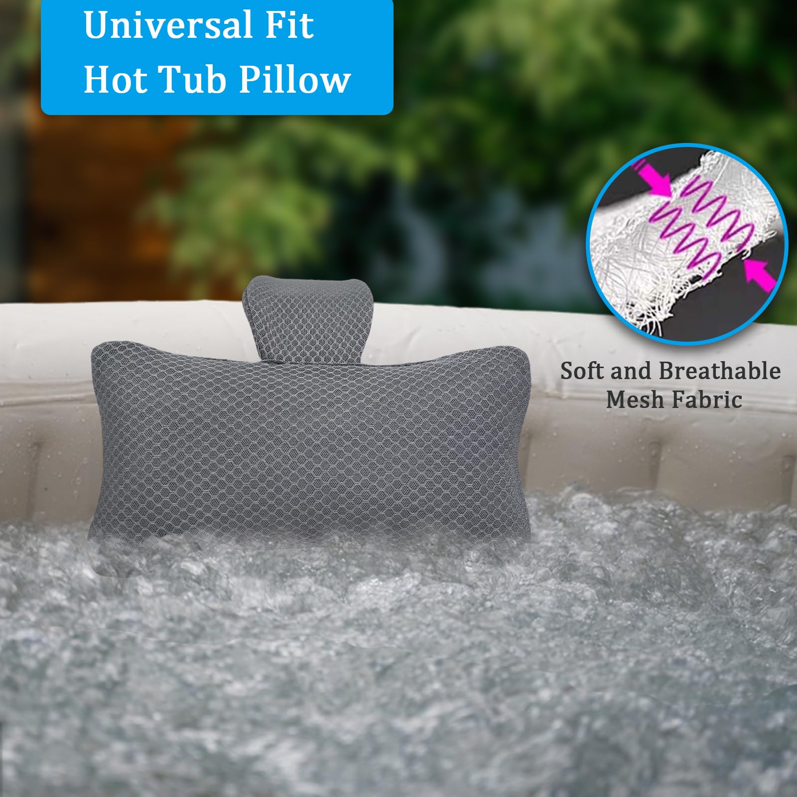 REEZEIVI 2 Pack Hot Tub Headrest Pillow,Chaise Lounge Pillows Outdoor 3D air mesh,Spa Pillow for Outdoor Hot Tub, Quick Drying and Washable,Head and Neck Support Pillow with Adjustable Weighted Strap - Image 6
