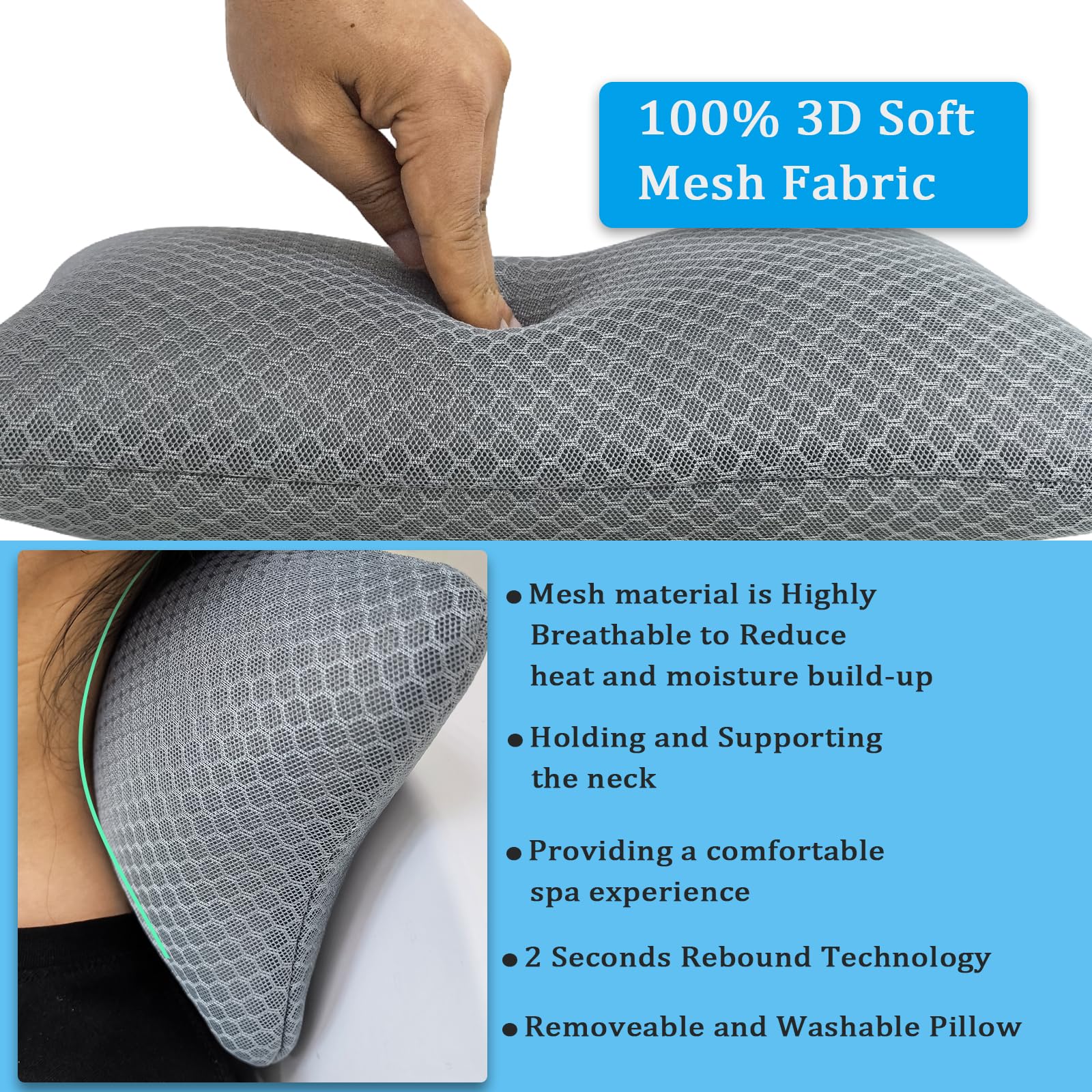 REEZEIVI 2 Pack Hot Tub Headrest Pillow,Chaise Lounge Pillows Outdoor 3D air mesh,Spa Pillow for Outdoor Hot Tub, Quick Drying and Washable,Head and Neck Support Pillow with Adjustable Weighted Strap - Image 7