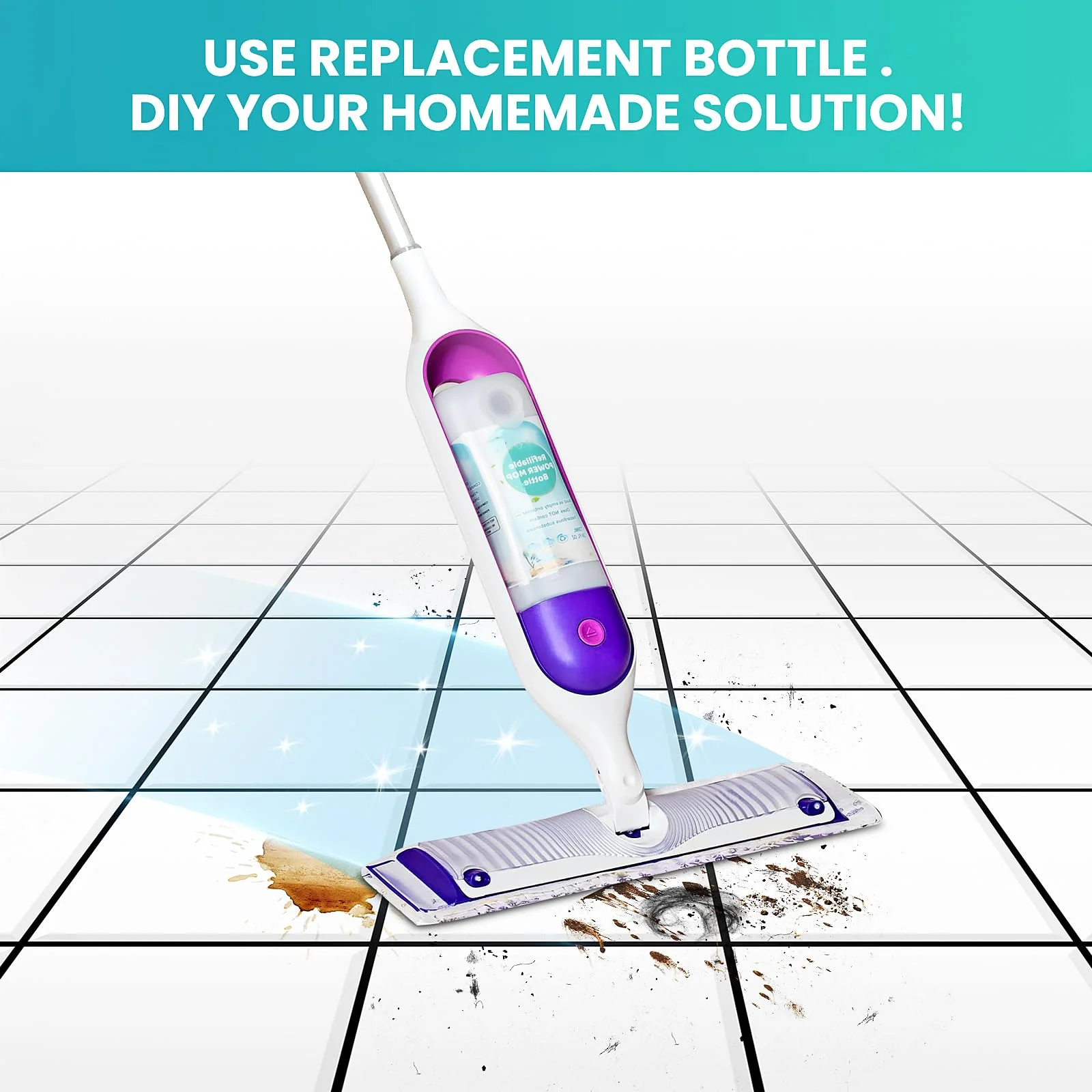 Refillable Bottle for Swiffer® Power Mop™, 720ML / 24 FL.OZ Reusable Solution Container, Leak-Resistant Lock, Use Any Liquid Cleaner - Image 2