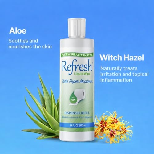 Refresh Liquid Wipe Toilet Paper Foam Refill – Flushable Wet Wipe Alternative – Cleanses & Soothes with Witch Hazel & Aloe – 8 oz Refill Bottle - Image 6
