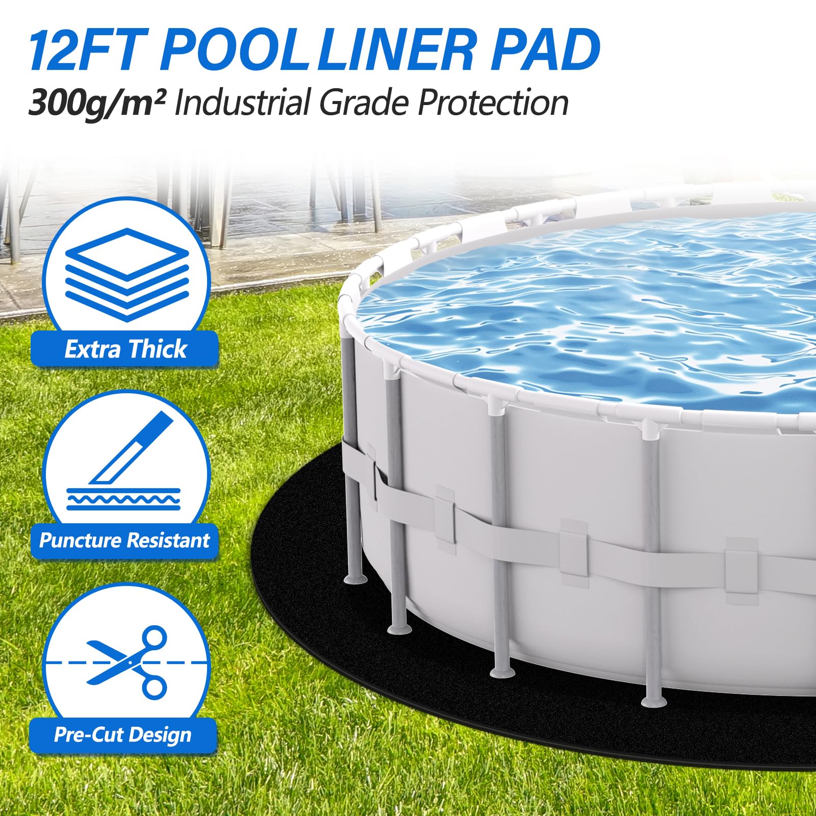 REGMICS 12ft Round Above Ground Pool Pad, 300G/M² (9oz/yz²) Heavy Duty Pool Mats for Floor, Seamless Puncture Resistant Under Pool Mat, Professional Ground Protector for Gravel & Concrete, Black - Image 7