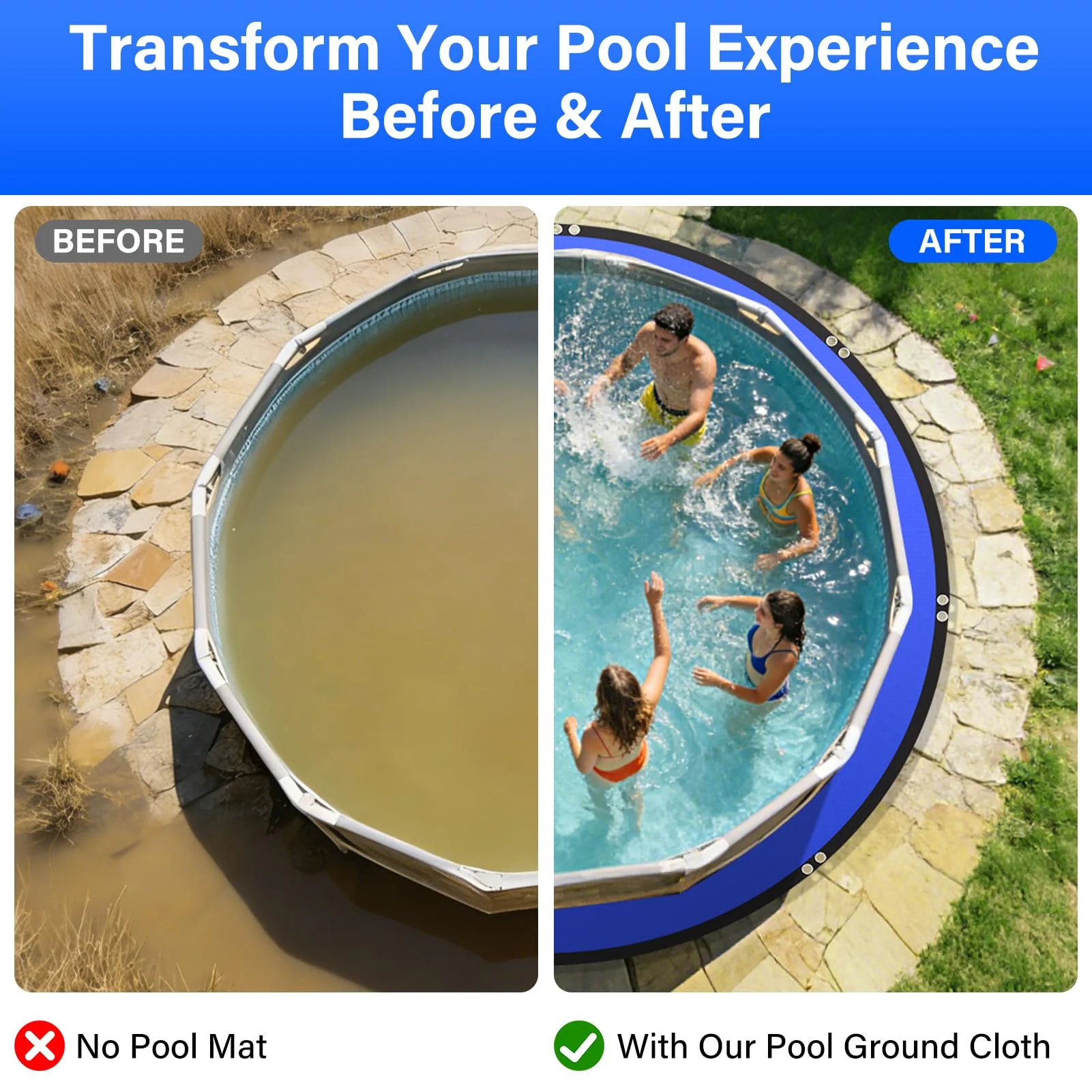 REGMICS 18FT Round Pool Liner Pad for Above Ground Pools, 165 GSM Thickened Puncture-Resistant Under Mat (19FT Actual), Heavy-Duty Underlayment with Metal Grommets - Image 4