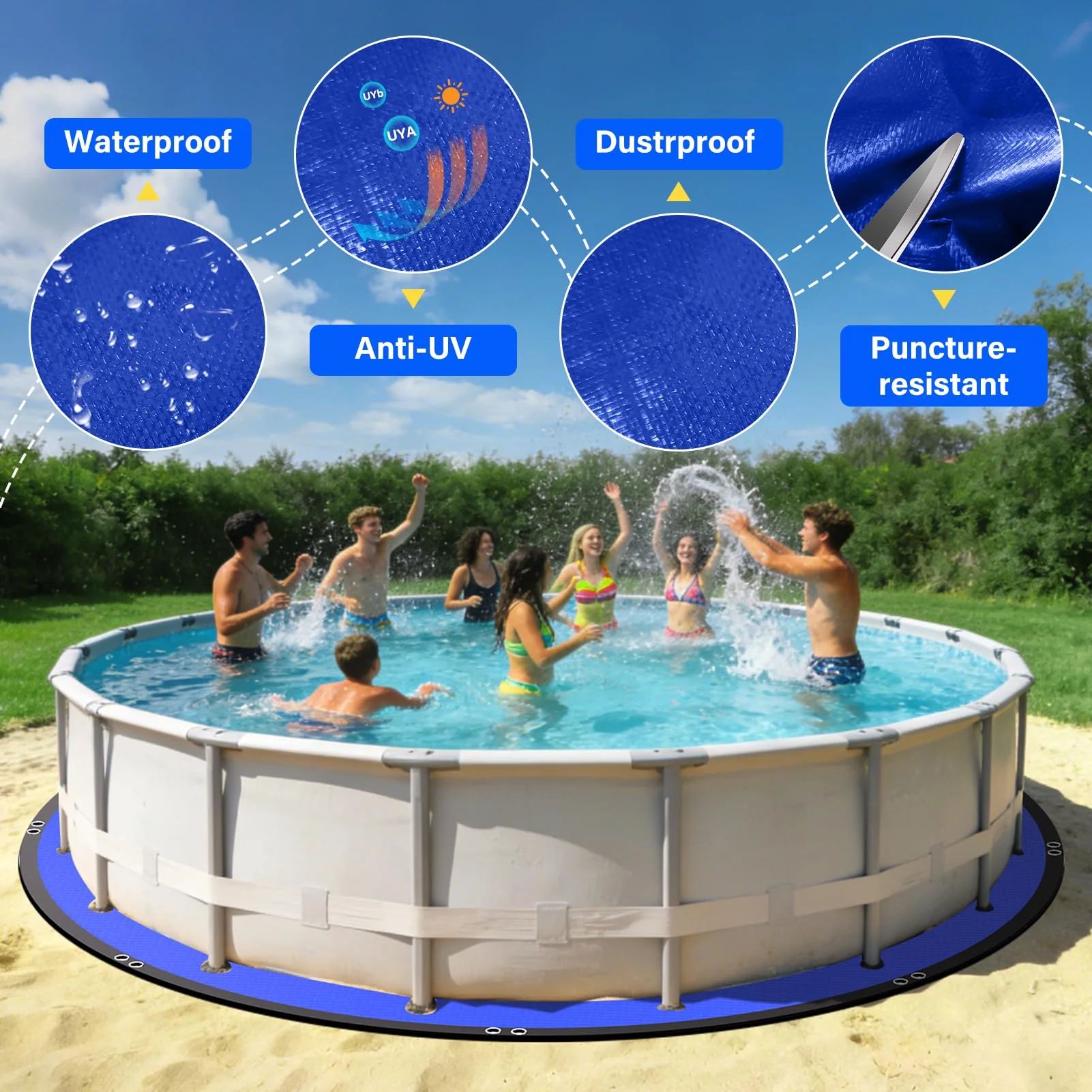 REGMICS 18FT Round Pool Liner Pad for Above Ground Pools, 165 GSM Thickened Puncture-Resistant Under Mat (19FT Actual), Heavy-Duty Underlayment with Metal Grommets - Image 5