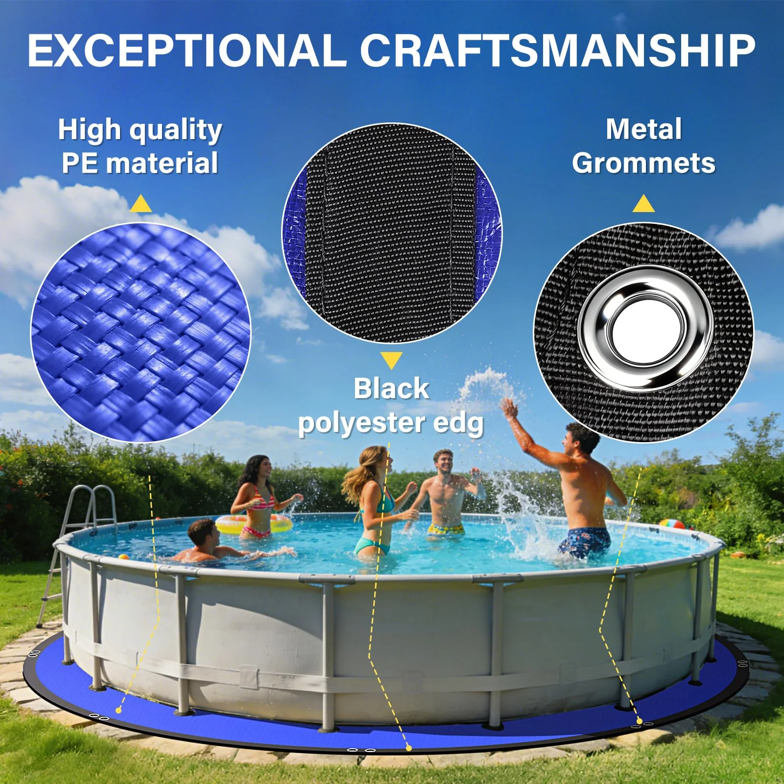 REGMICS 18FT Round Pool Liner Pad for Above Ground Pools, 165 GSM Thickened Puncture-Resistant Under Mat (19FT Actual), Heavy-Duty Underlayment with Metal Grommets - Image 6